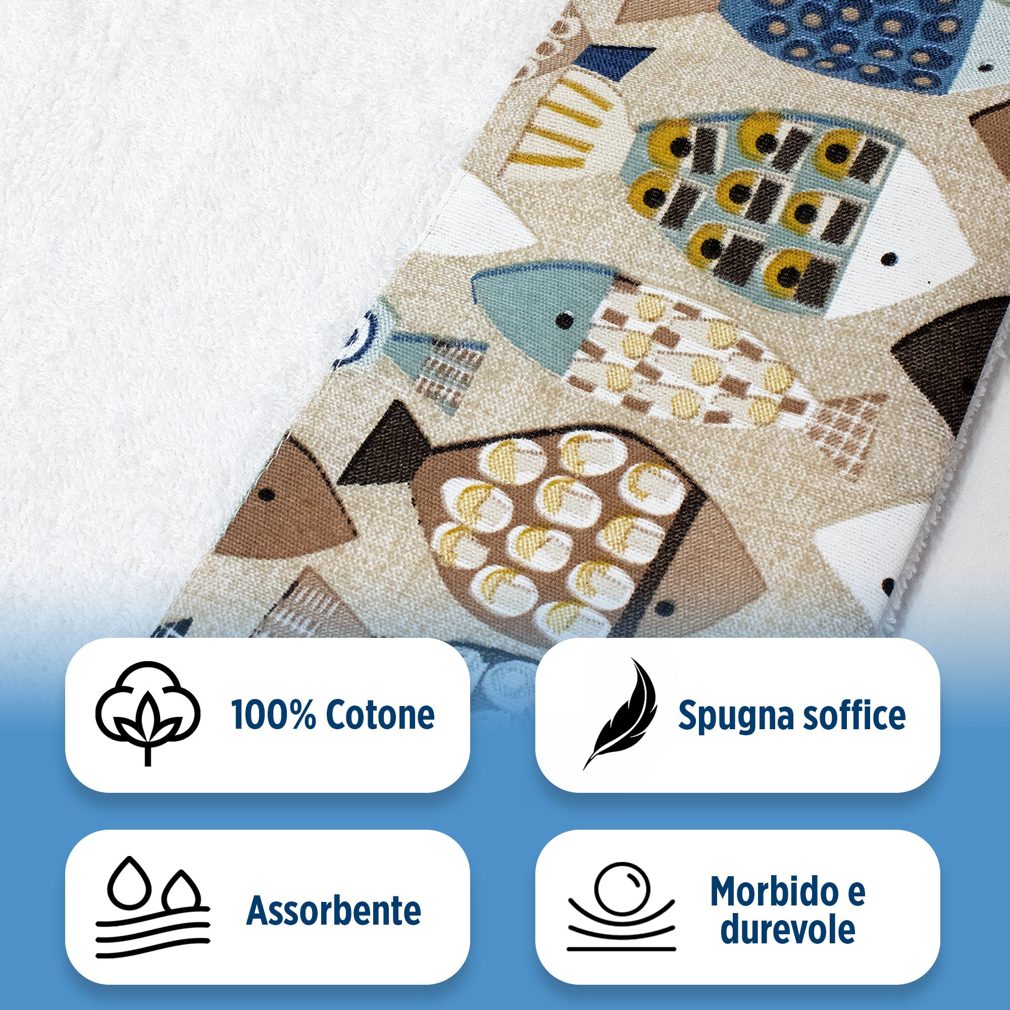 Asciugamani bagno stile marino Set 1+1 in spugna di cotone Viso e Ospite 6822