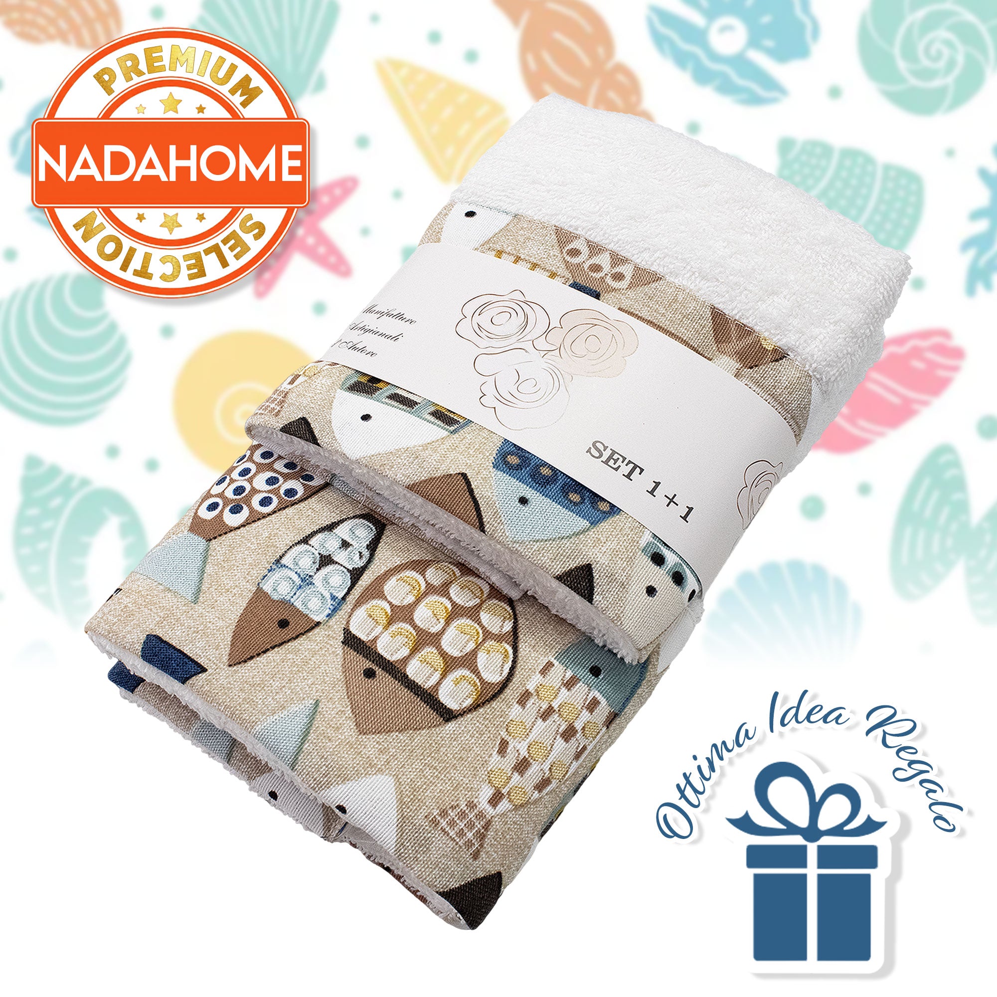 Asciugamani bagno stile marino Set 1+1 in spugna di cotone Viso e Ospite 6822