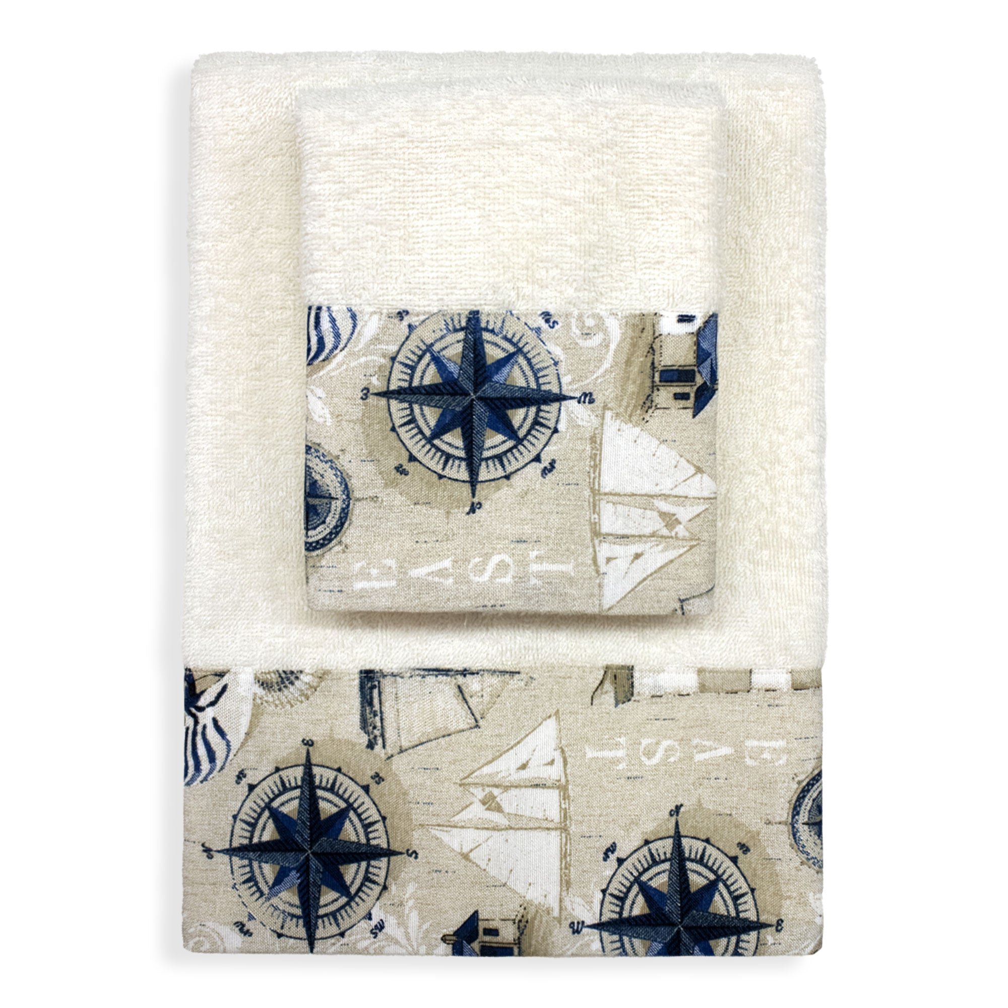 Badetücher-Set 1+1 im Marine-Stil aus Baumwollfrottee für Gesicht und Gäste 6822