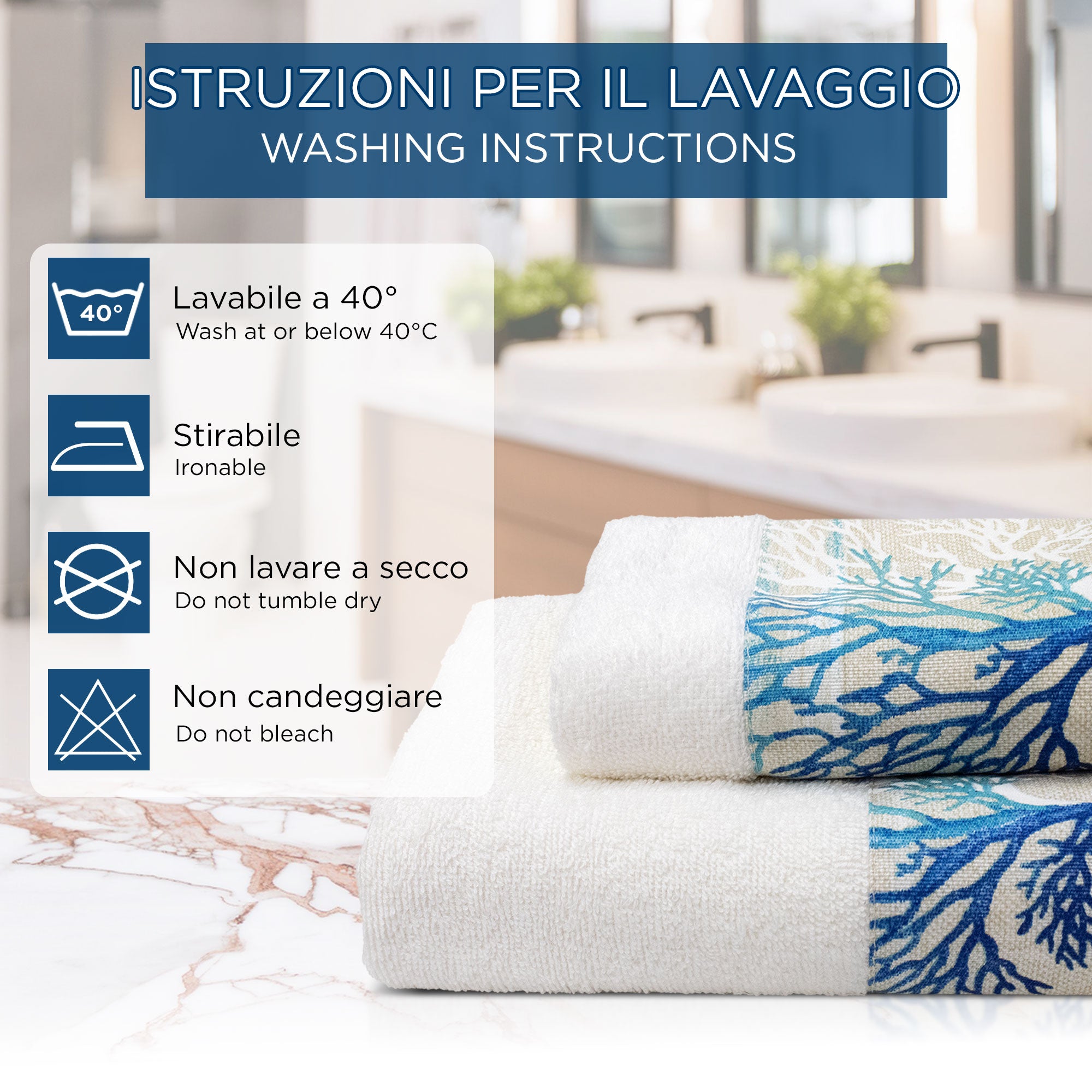 Asciugamani bagno stile marino Set 1+1 in spugna di cotone Viso e Ospite 6822