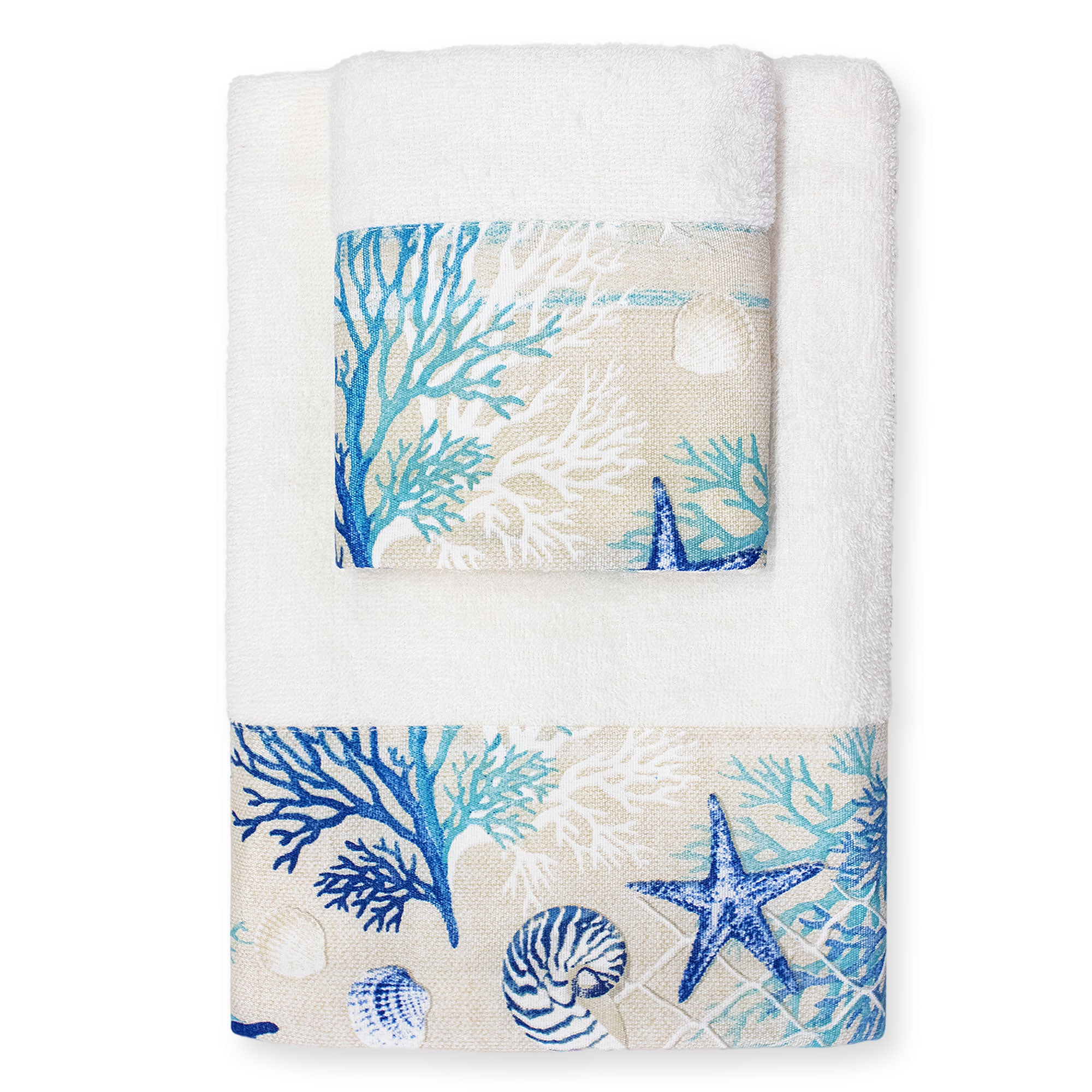 Asciugamani bagno stile marino Set 1+1 in spugna di cotone Viso e Ospite 6822