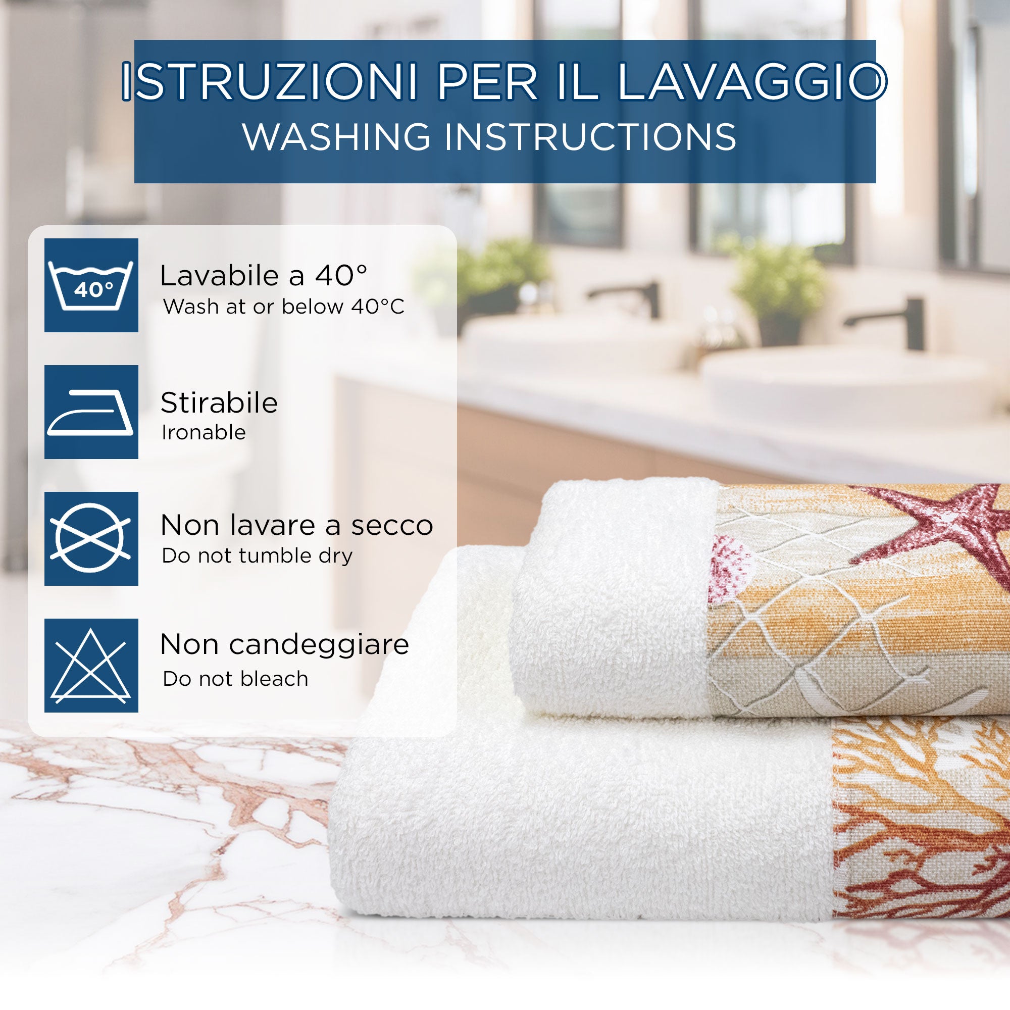 Asciugamani bagno stile marino Set 1+1 in spugna di cotone Viso e Ospite 6822