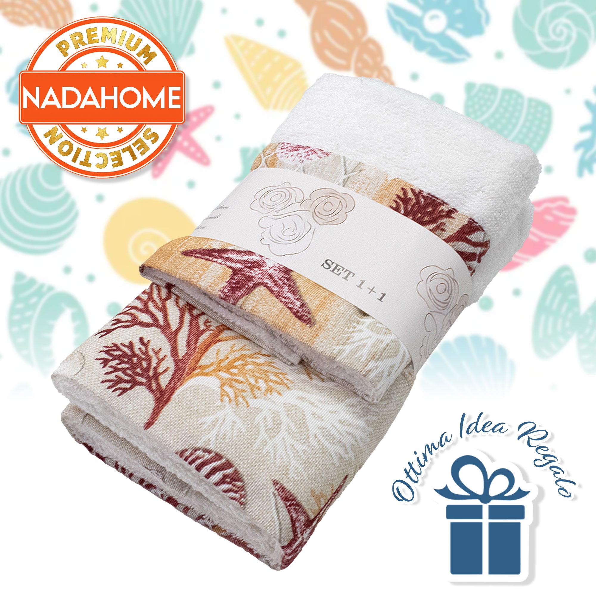 Asciugamani bagno stile marino Set 1+1 in spugna di cotone Viso e Ospite 6822