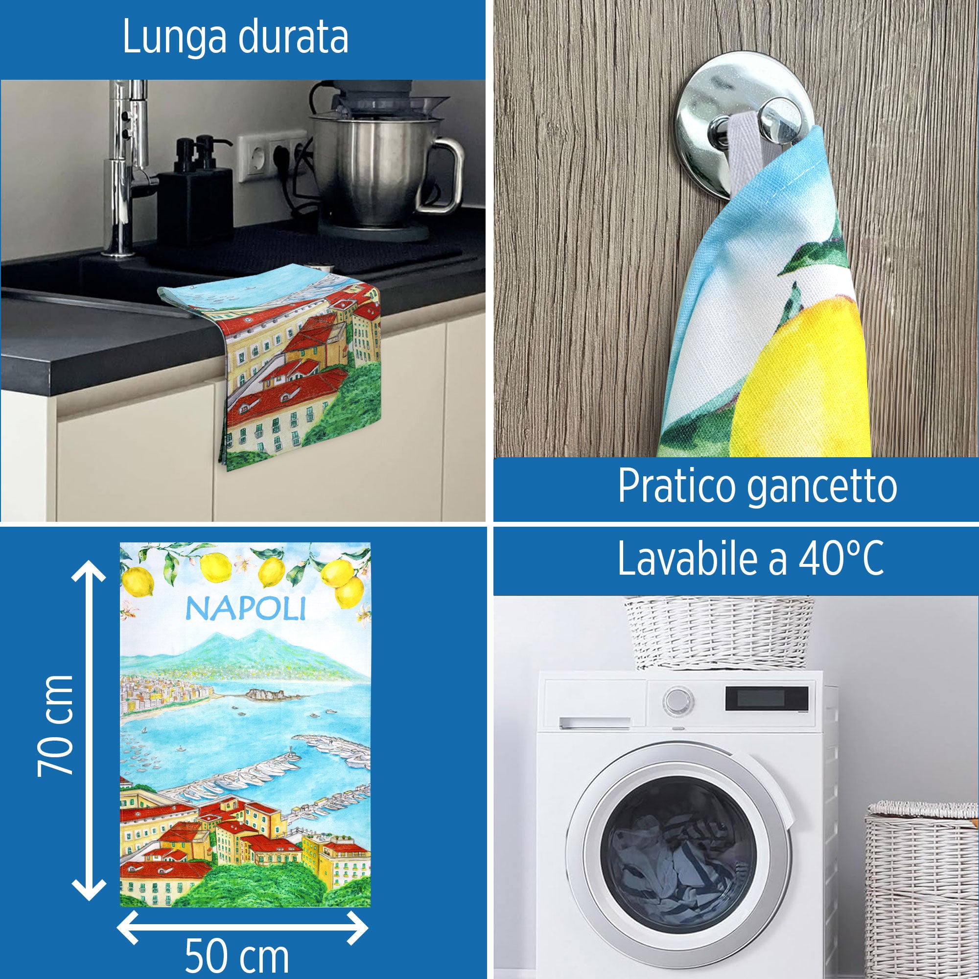Strofinaccio cucina Golfo Napoli canovaccio effetto mistolino in cotone 6831