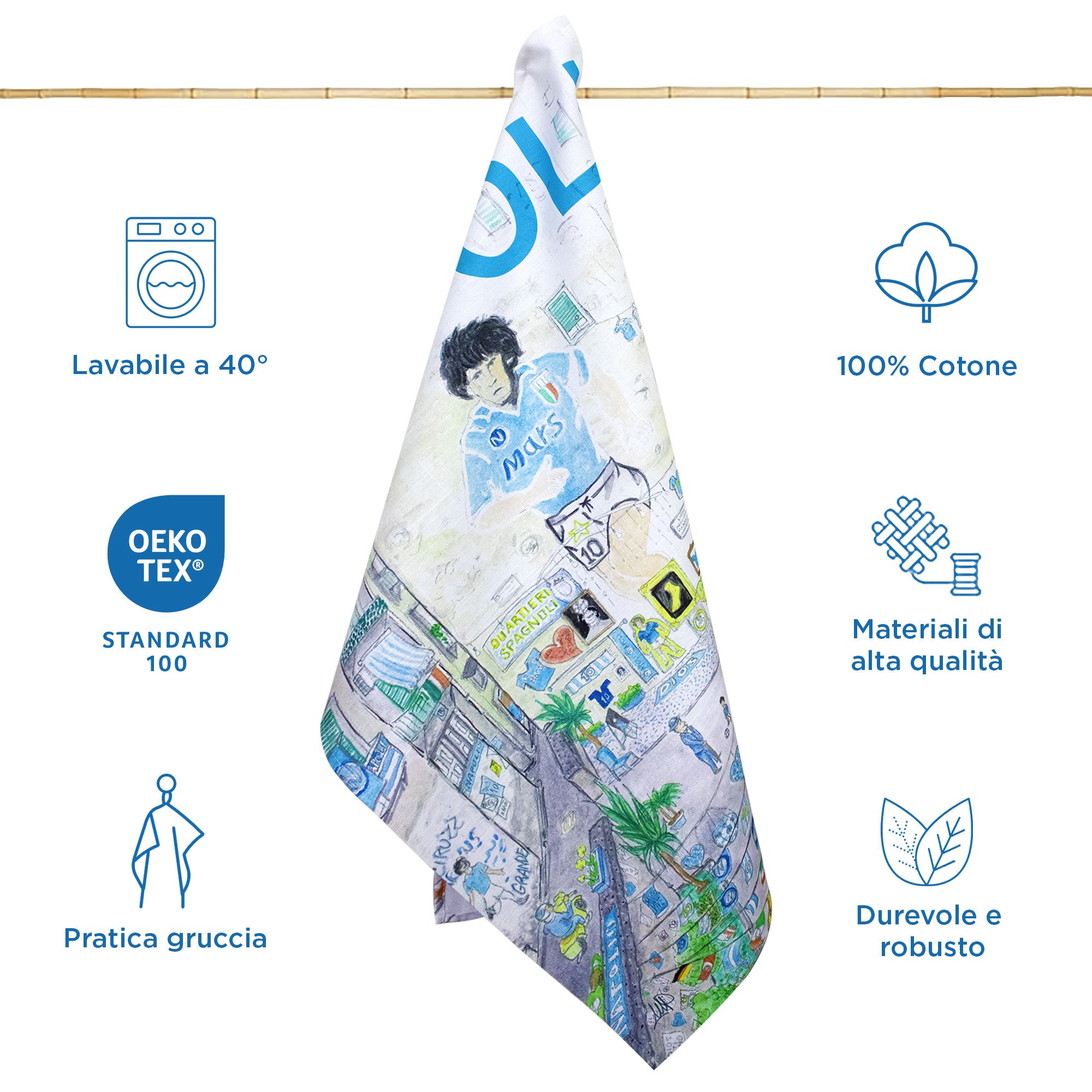 Strofinaccio cucina murales Maradona canovaccio effetto mistolino in cotone 6832