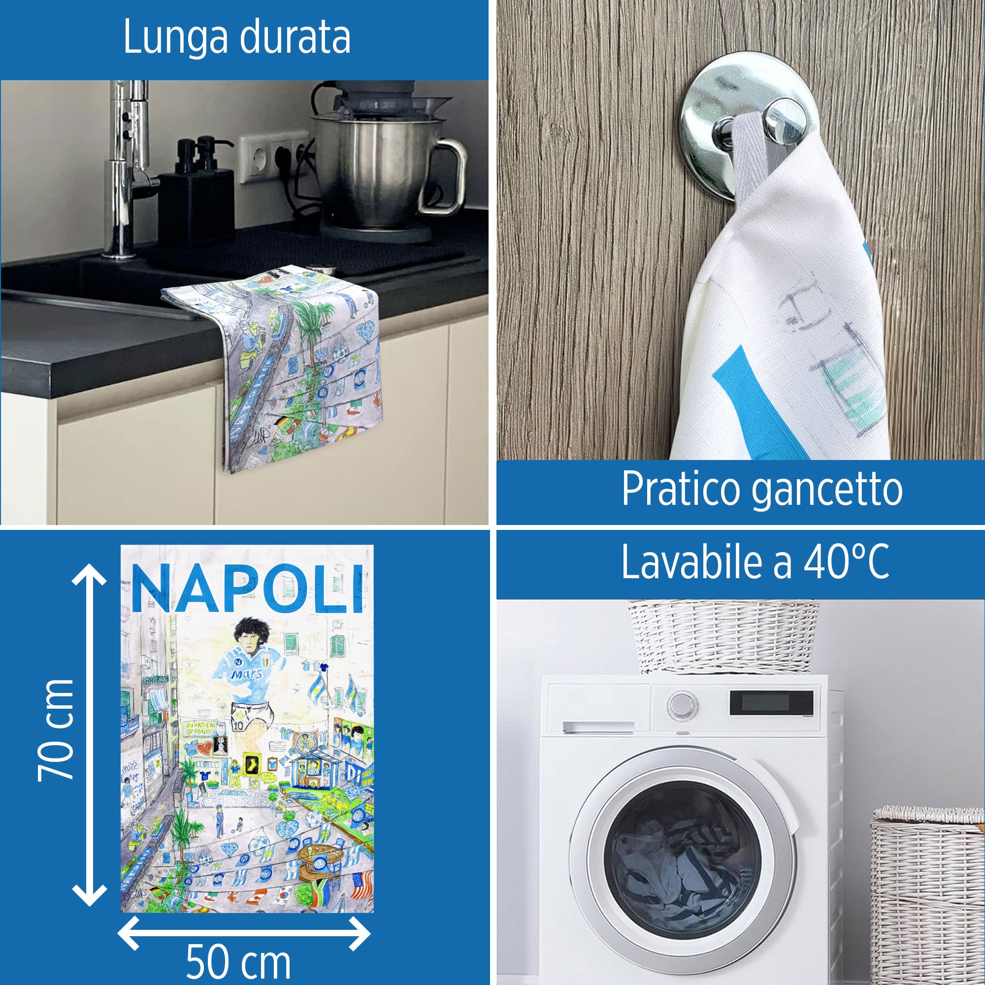 Strofinaccio cucina murales Maradona canovaccio effetto mistolino in cotone 6832