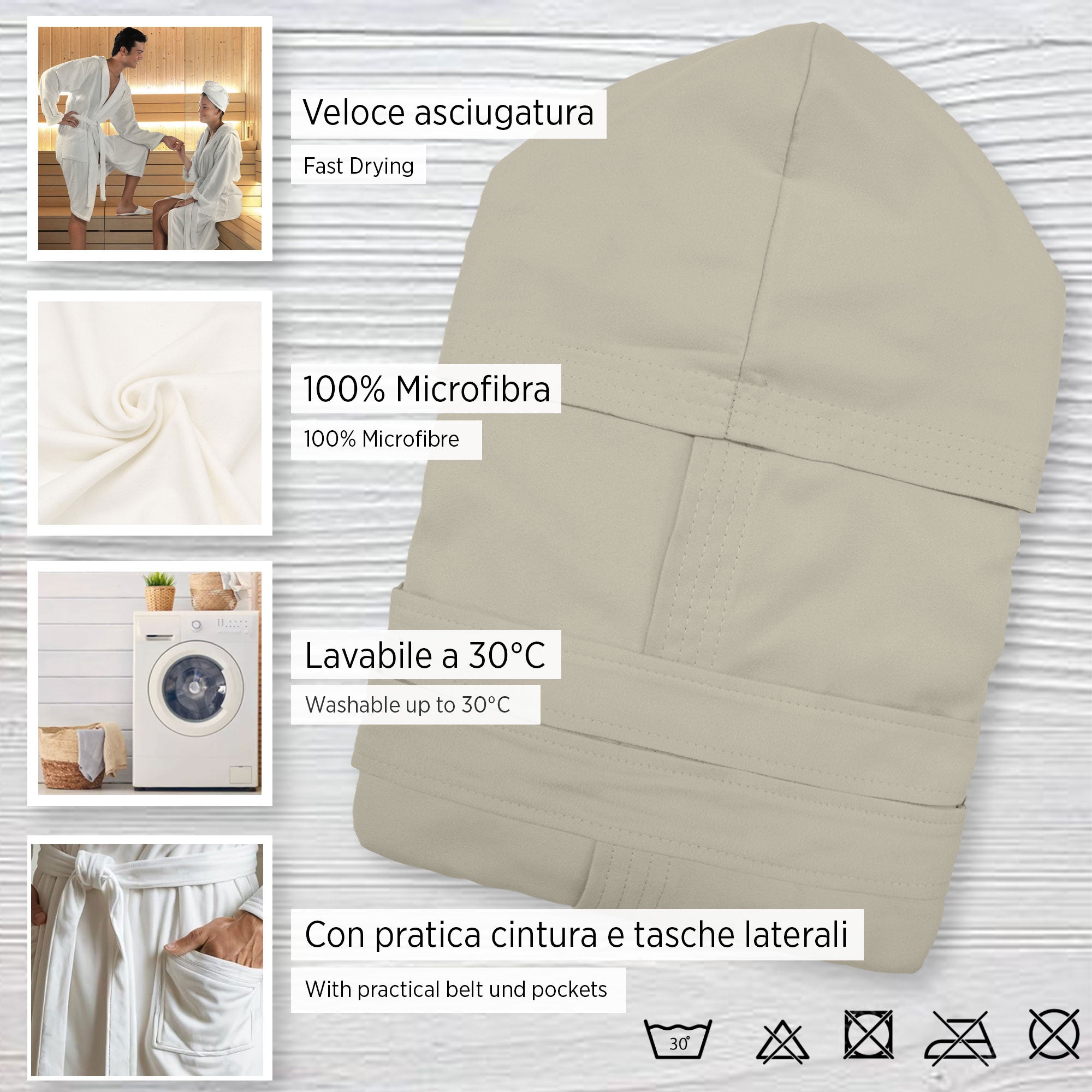 Accappatoio in microfibra unisex uomo donna Fitness Sport Viaggio 6834