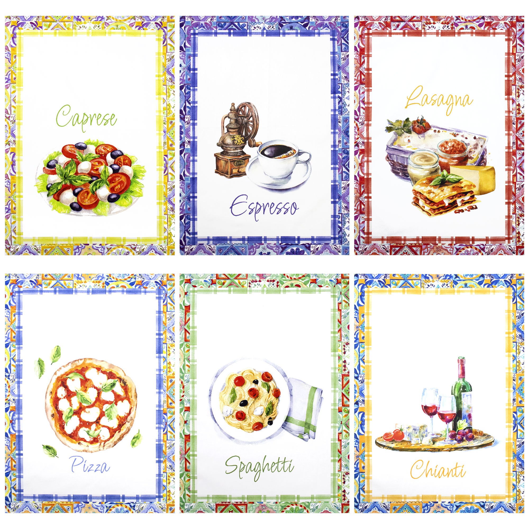 Set 6 Strofinacci cucina cibo Italia canovacci in cotone 6858