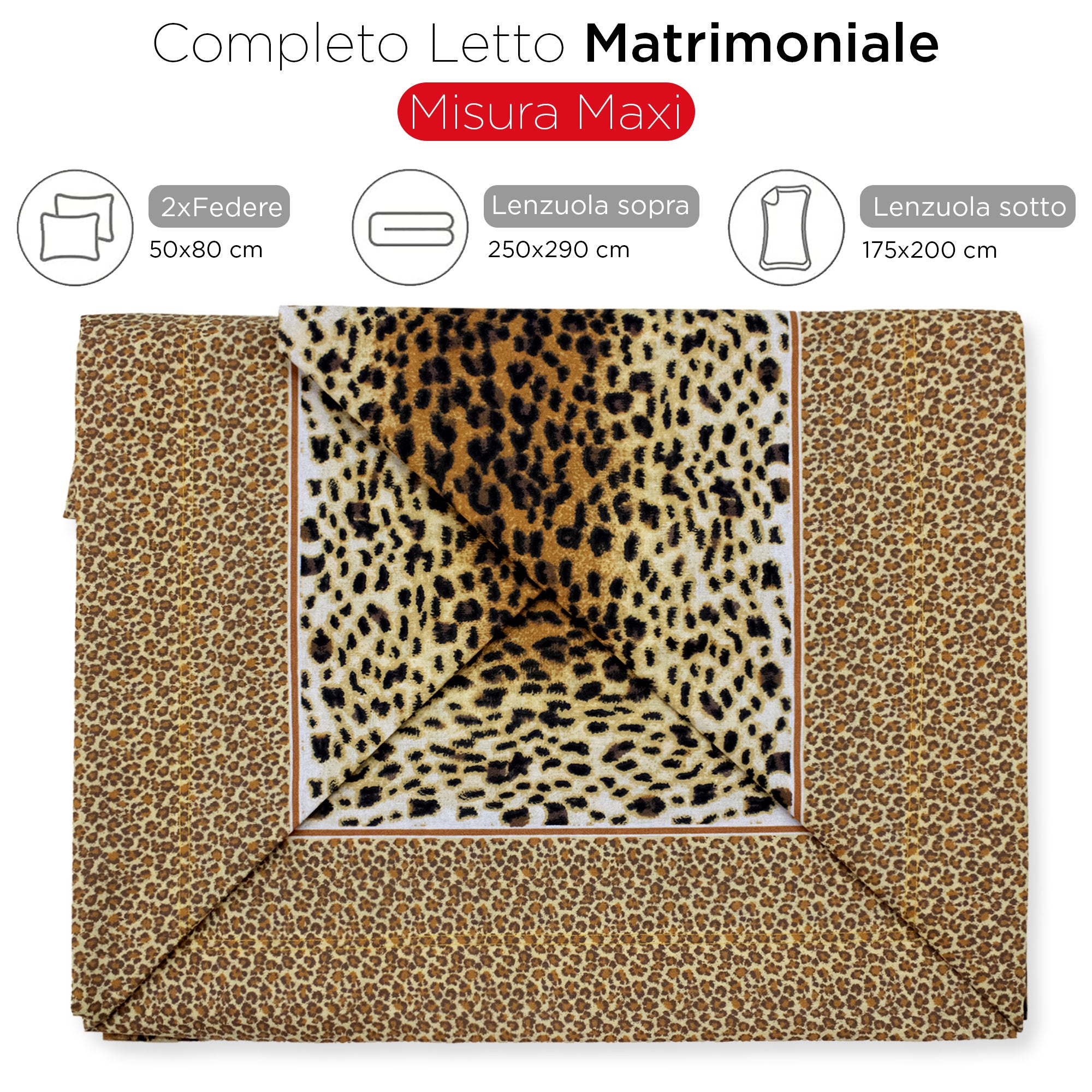 Completo Lenzuola leopardato letto matrimoniale lenzuolo maculato Animalier 6864