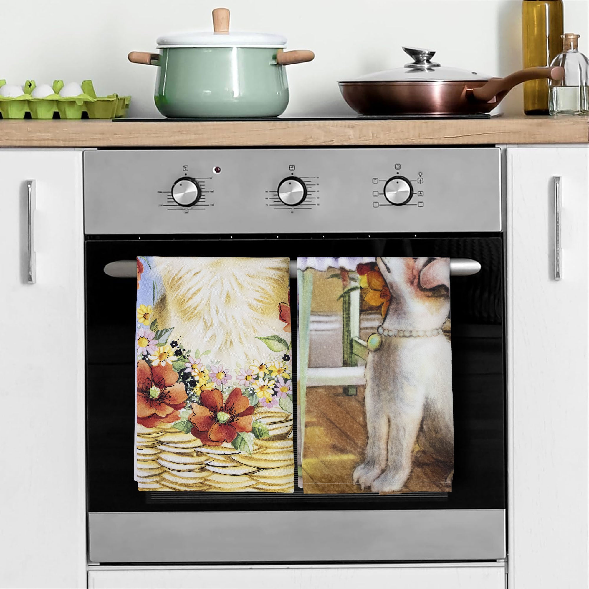 Set 2 Strofinacci da cucina beige Foglie | Nork Design - NORK DESIGN Set 2 Strofinacci da cucina beige Foglie | Nork Design - NORK DESIGN