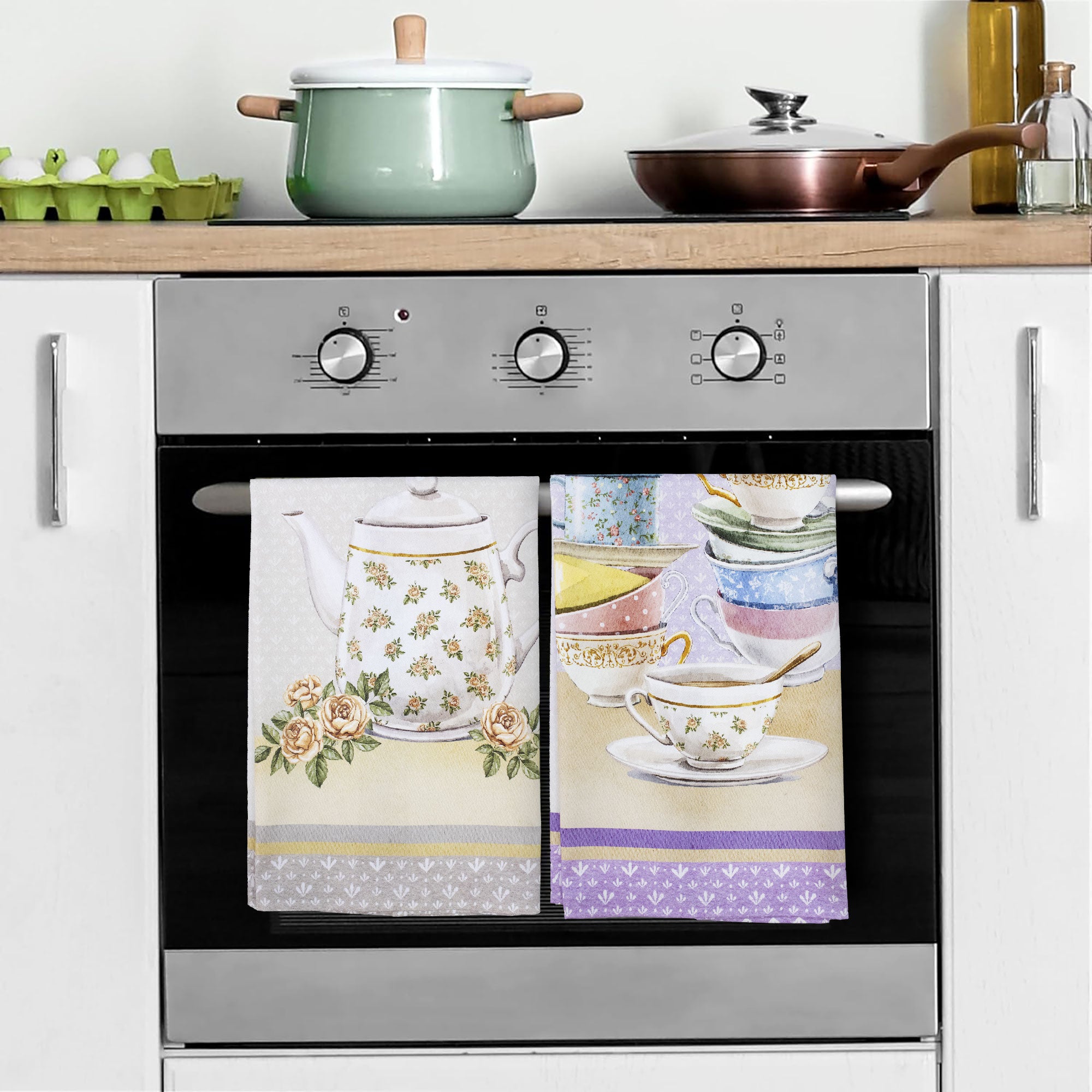 Set 6 Strofinacci cucina tazze e teiere canovacci Shabby Chic in cotone 6872