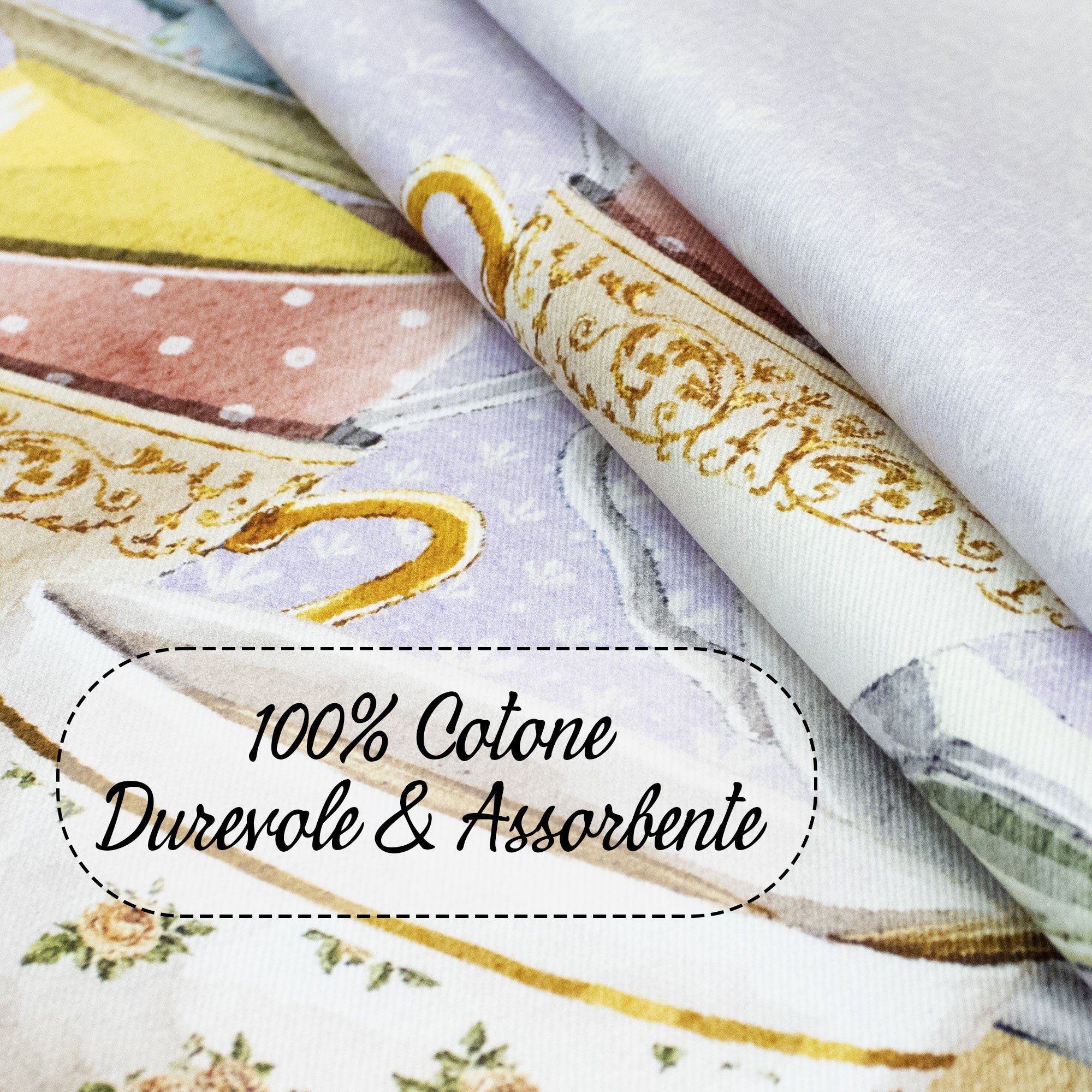 Set 6 Strofinacci cucina tazze e teiere canovacci Shabby Chic in cotone 6872