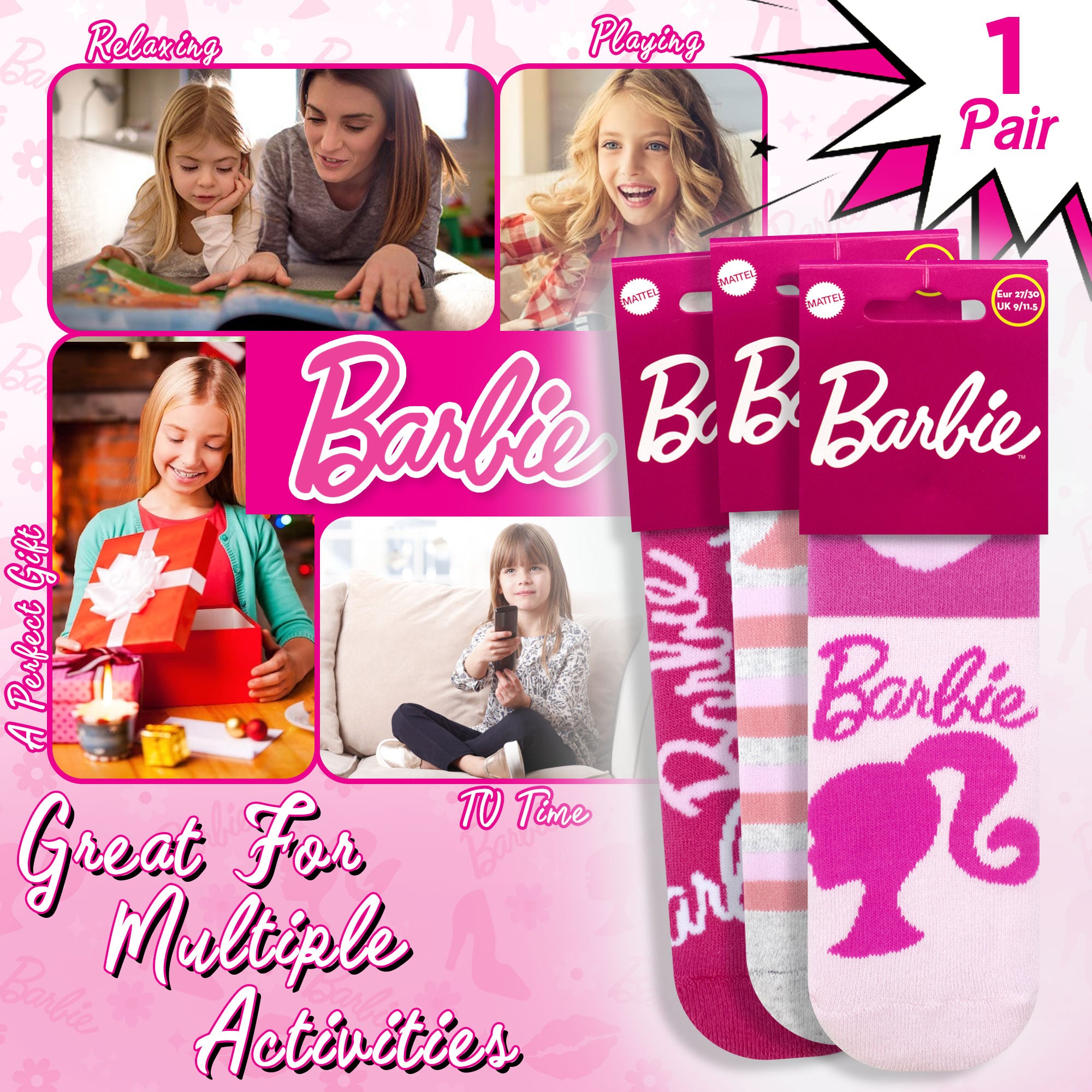Calzini antiscivolo per bambina Barbie in spugna di cotone invernale 6877