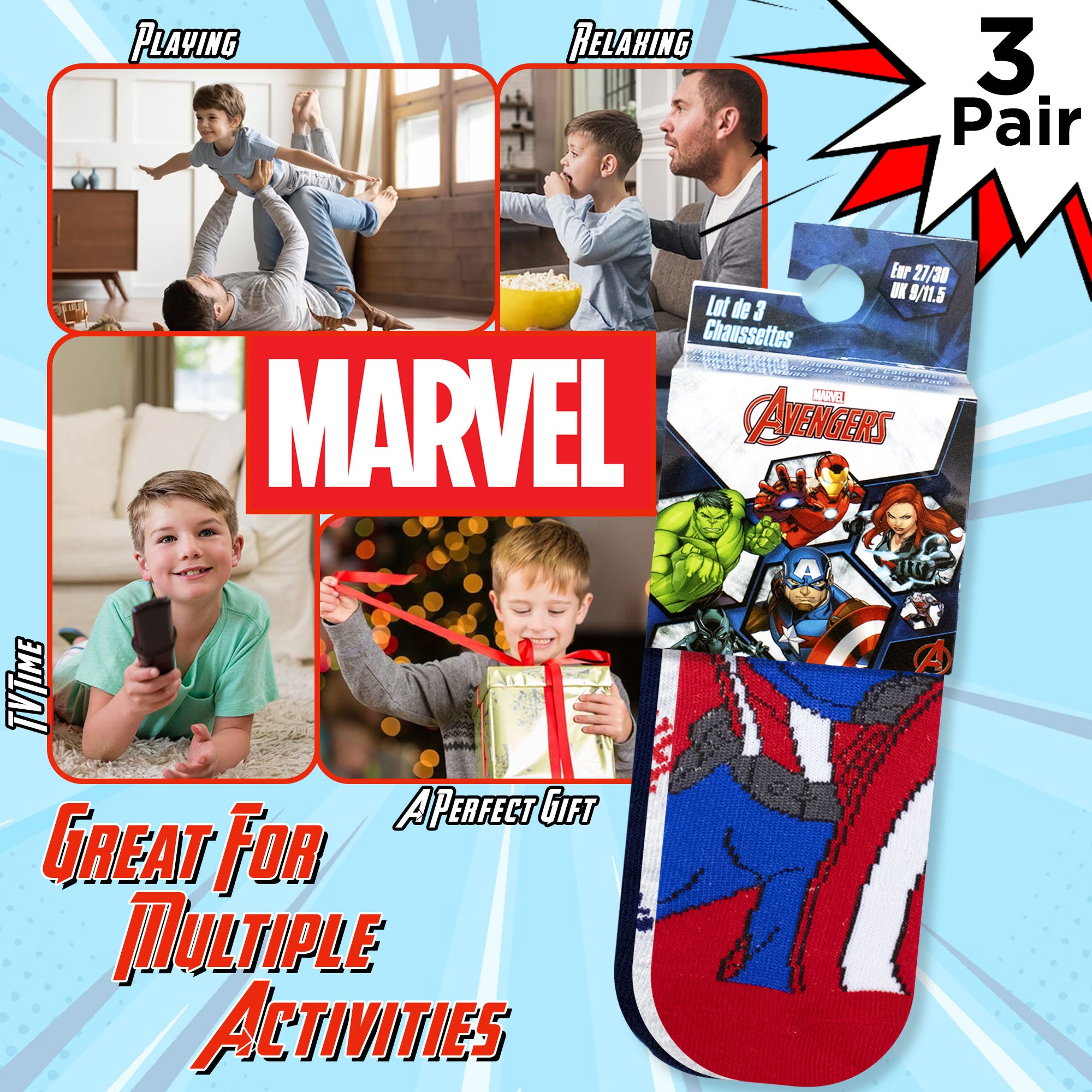 Calzini per bambino Avengers set 3 paia in caldo cotone 6880