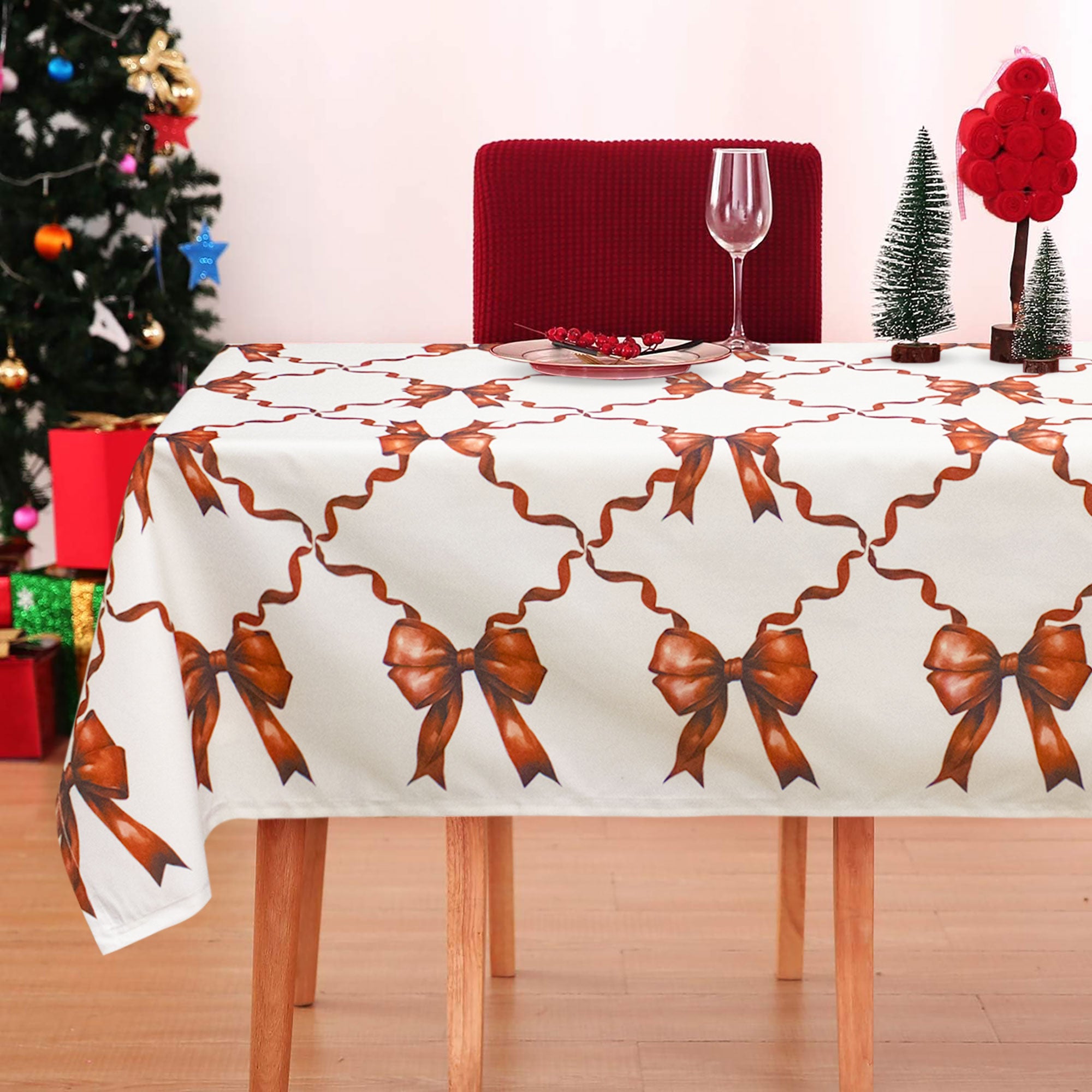 Tovaglia Natalizia 12 posti antimacchia fiocco Natale impermeabile no stiro 6908