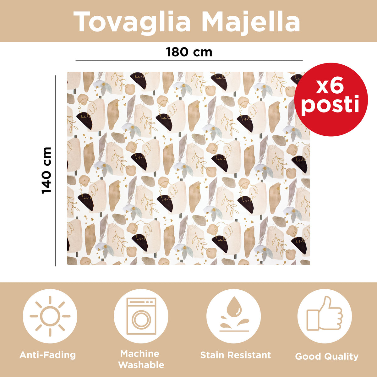 Tovaglia antimacchia copritavolo impermeabile x6 stampa Foglie 140x180 6924