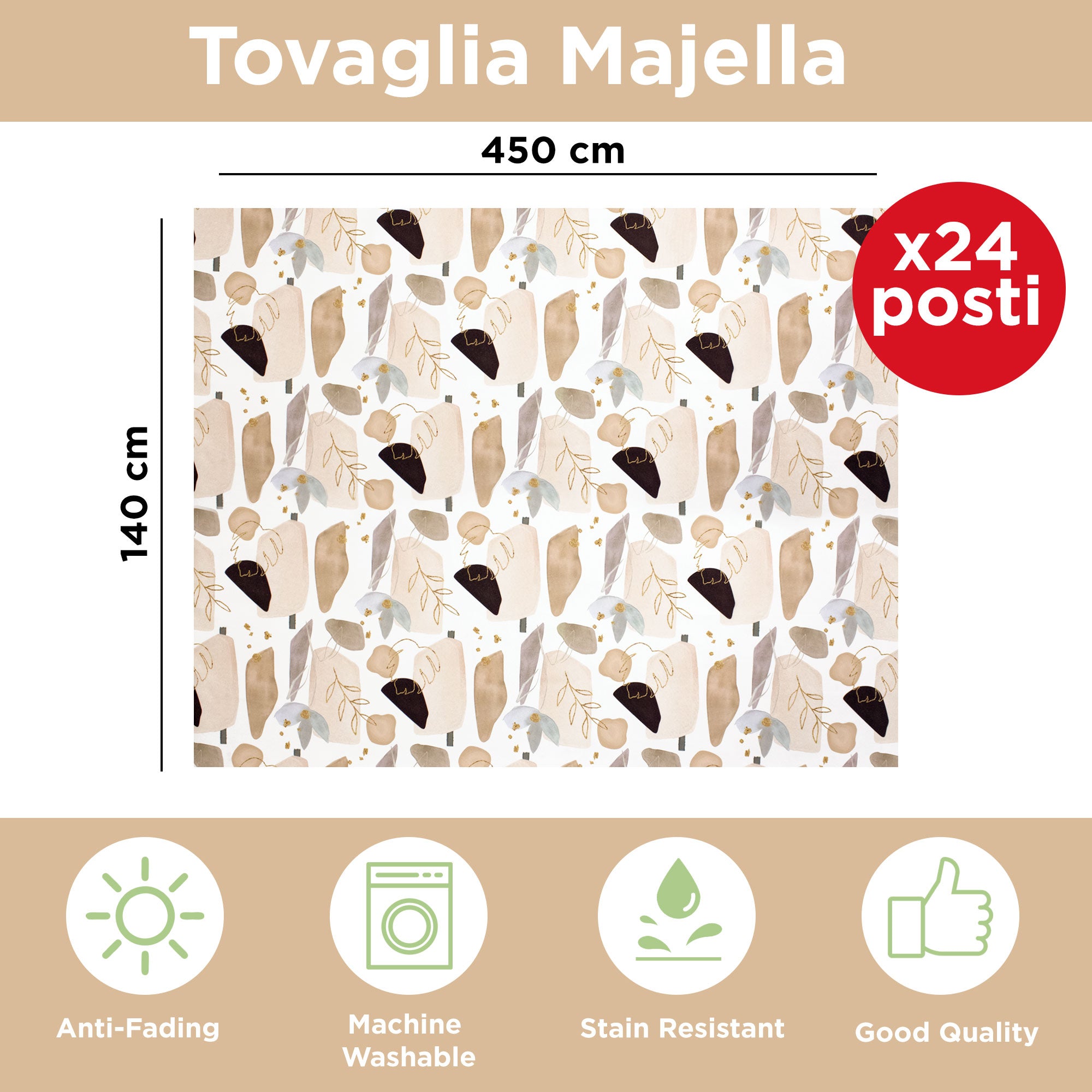 Tovaglia antimacchia copritavolo impermeabile x24 stampa Foglie 140x450 6927
