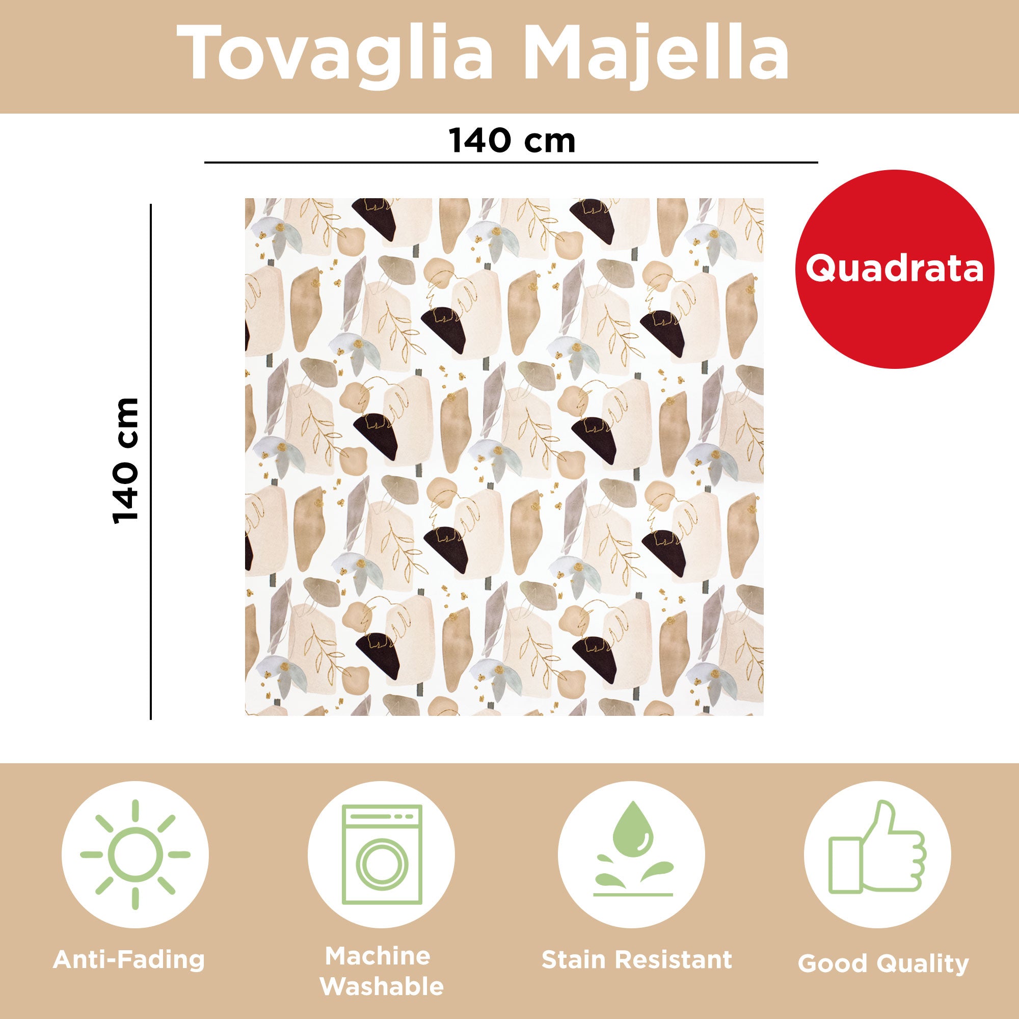 Tovaglia antimacchia quadrata copritavolo impermeabile Foglie 140x140 6928