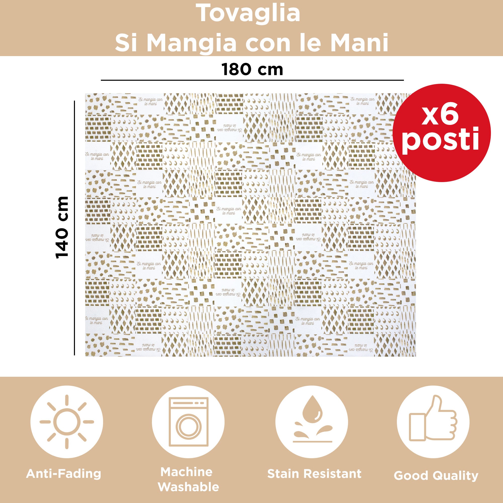 Tovaglia antimacchia copritavolo impermeabile x6 stampa Geometrica 140x180 6930