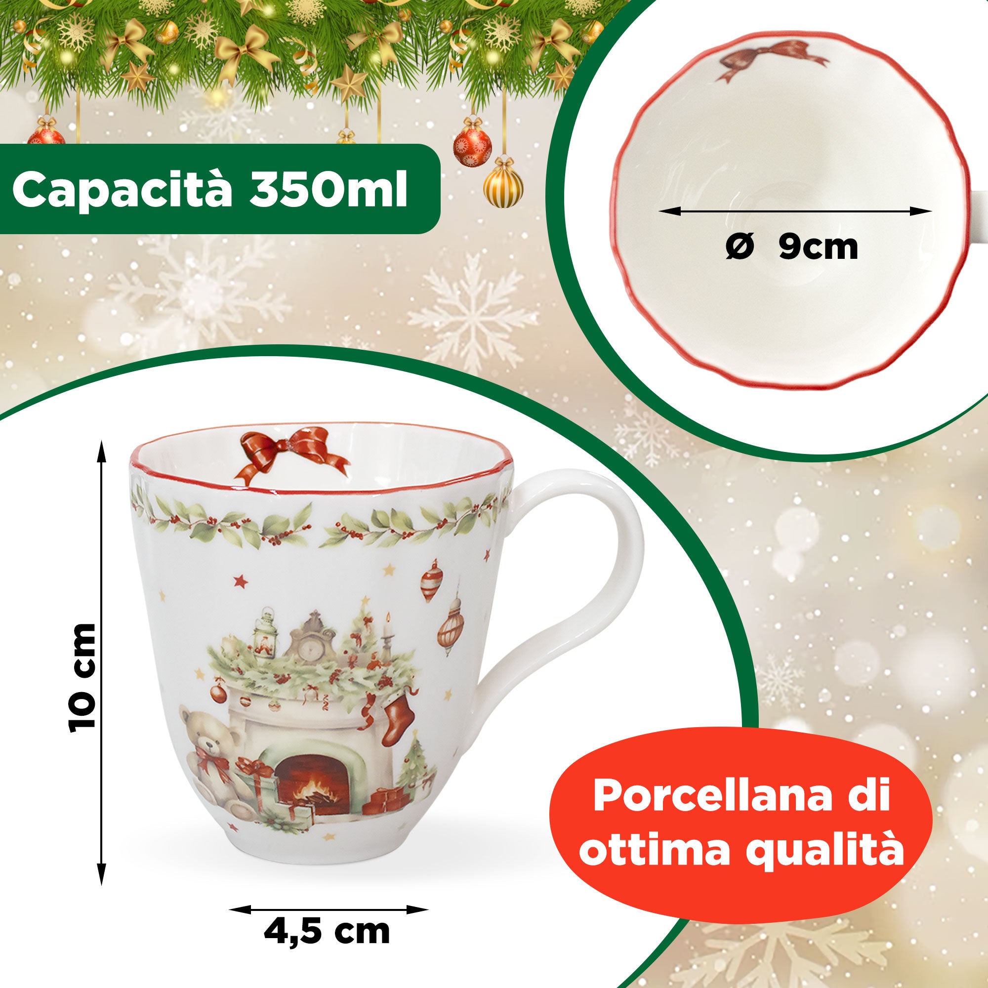 Tazza Natalizia Puckator In Grès Porcellanato – Albero Di Natale Verde E Bianco – 400 Ml, Microonde E Lavastoviglie