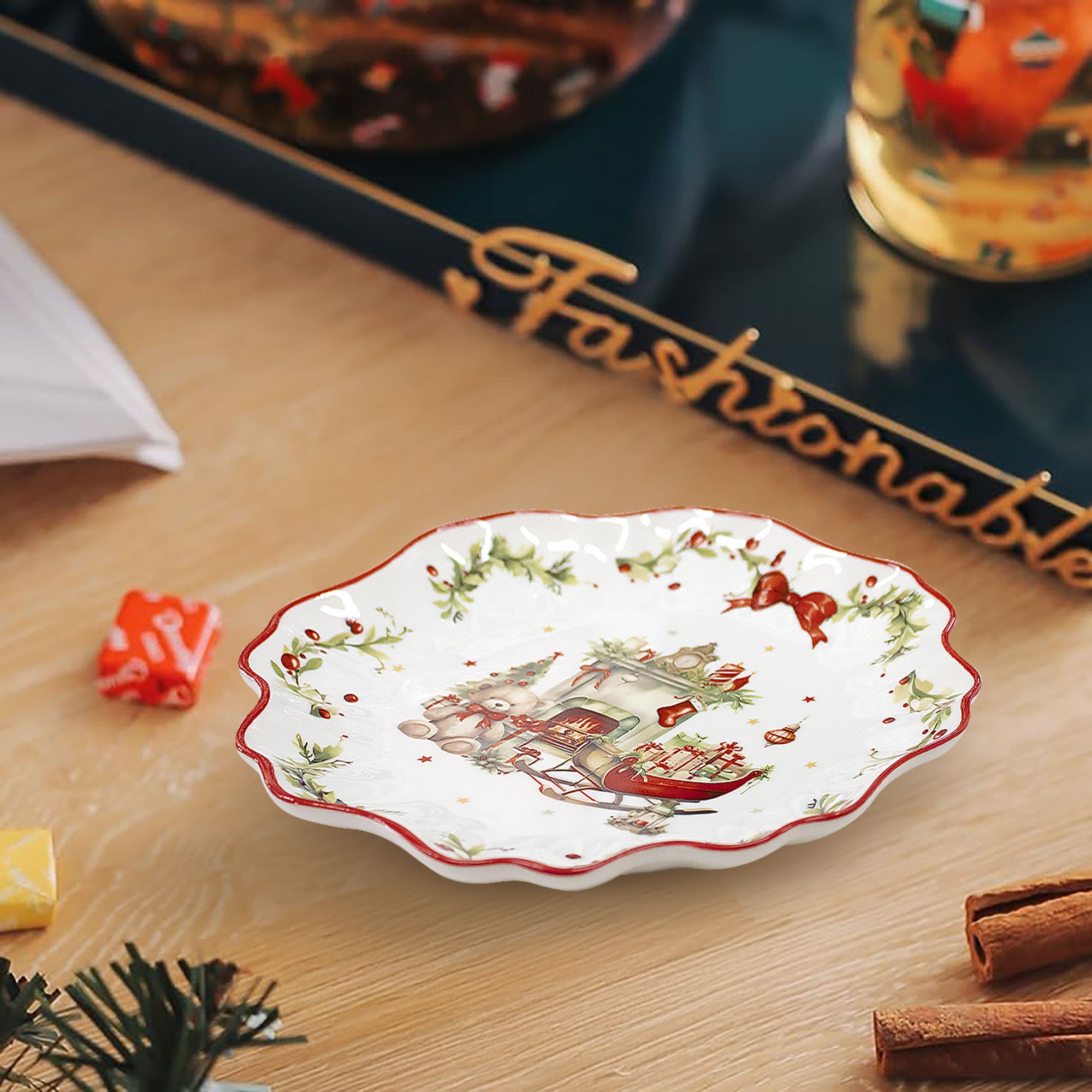Vintage Porzellan Weihnachts-Dessertteller Weihnachtsbaum 6940