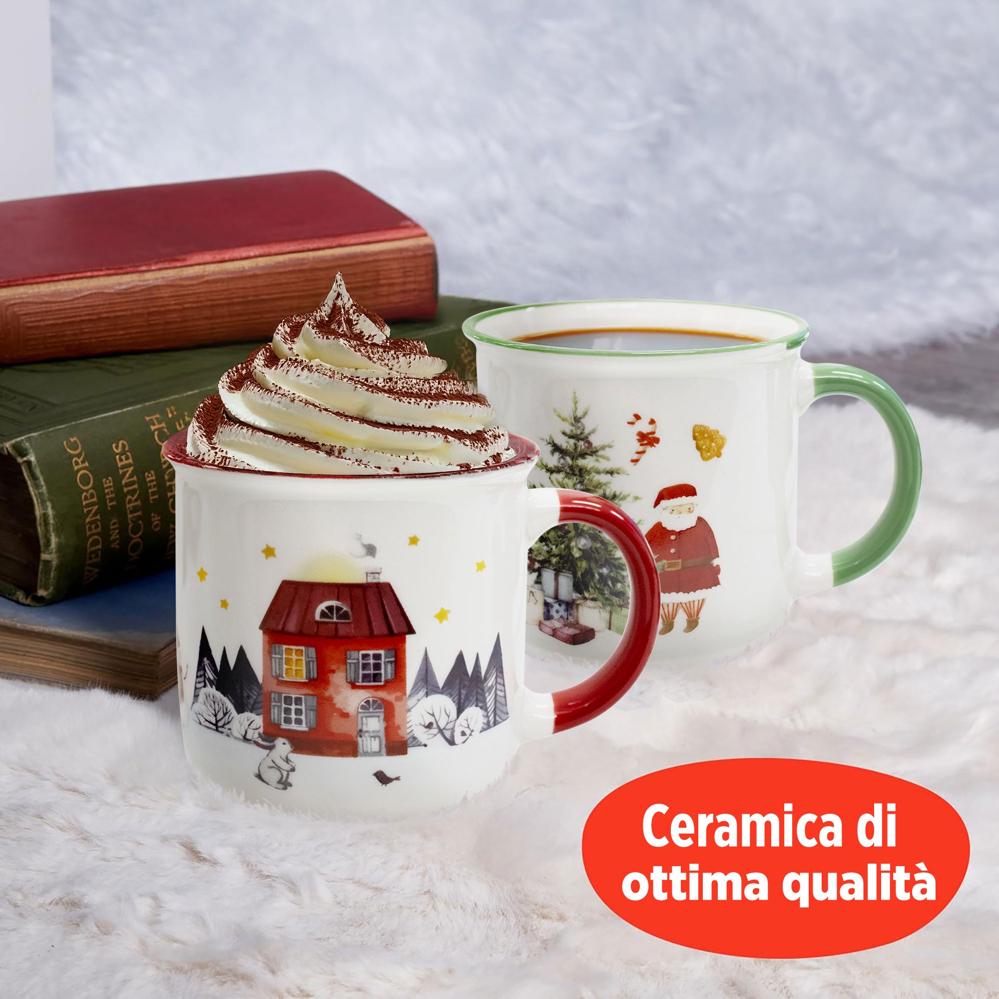 Tazza natalizia vintage Mug con manico Decoro di Natale in ceramica 6942