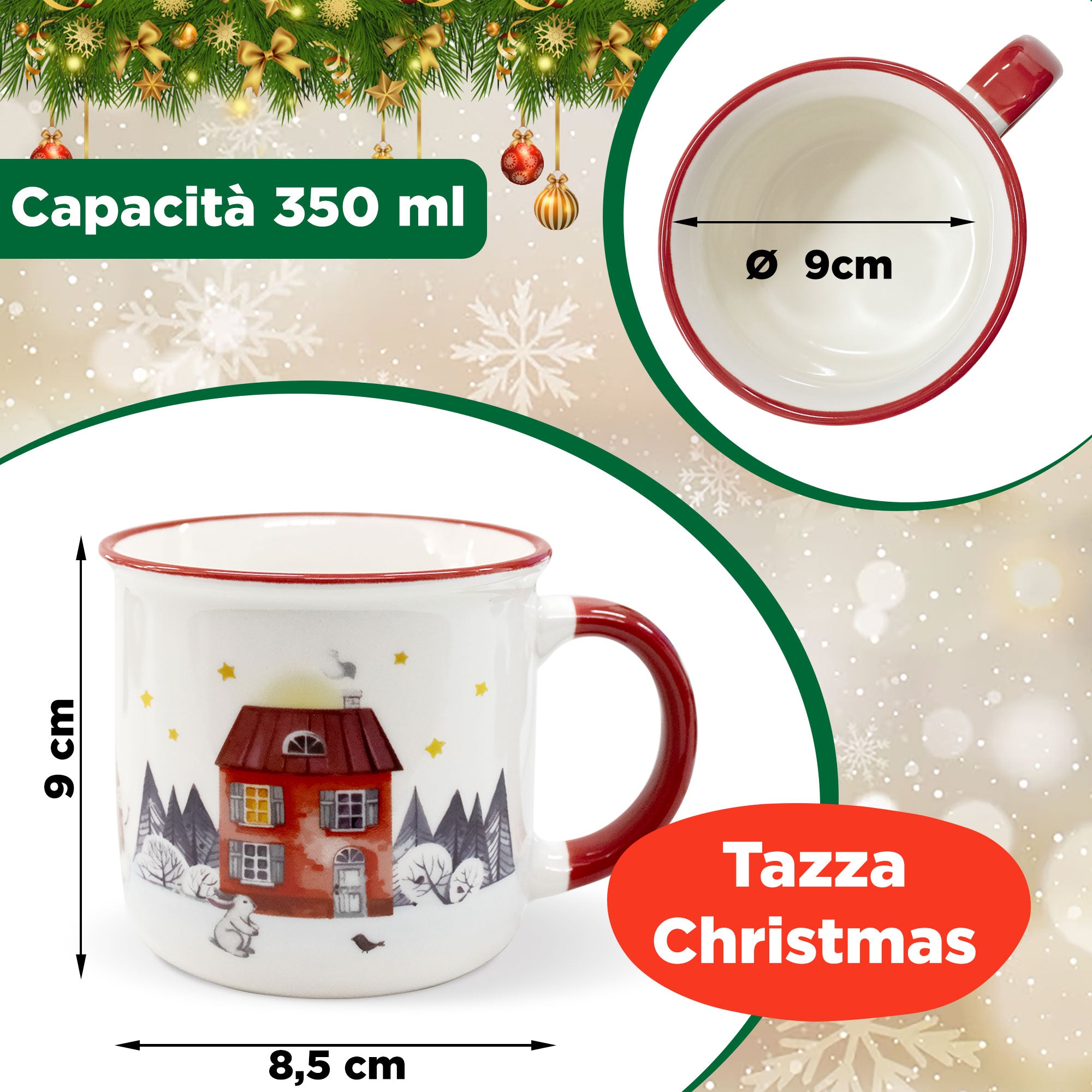 Tazza natalizia vintage Mug con manico Decoro di Natale in ceramica 6942
