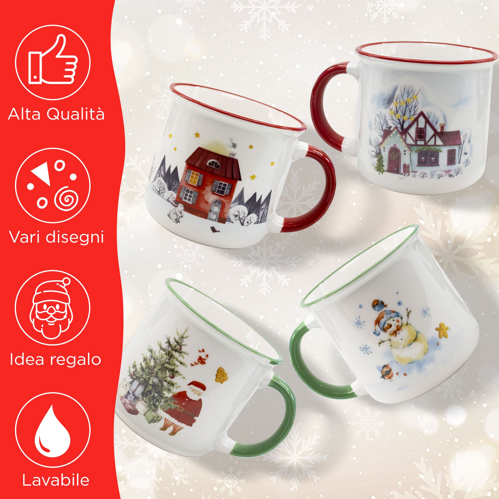 Tazza natalizia vintage Mug con manico Decoro di Natale in ceramica 6942