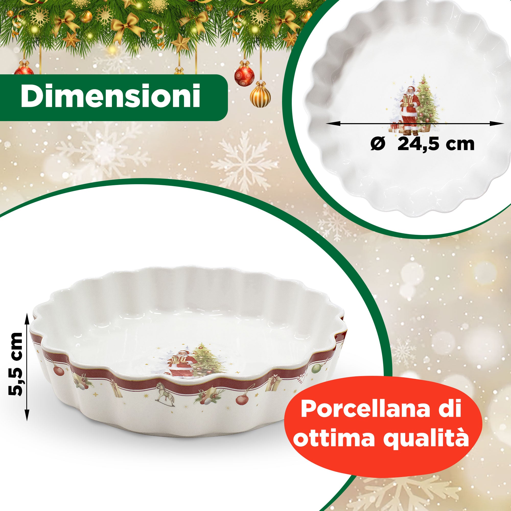 Pirofila natalizia vintage teglia da forno in porcellana Decoro di Natale 6945