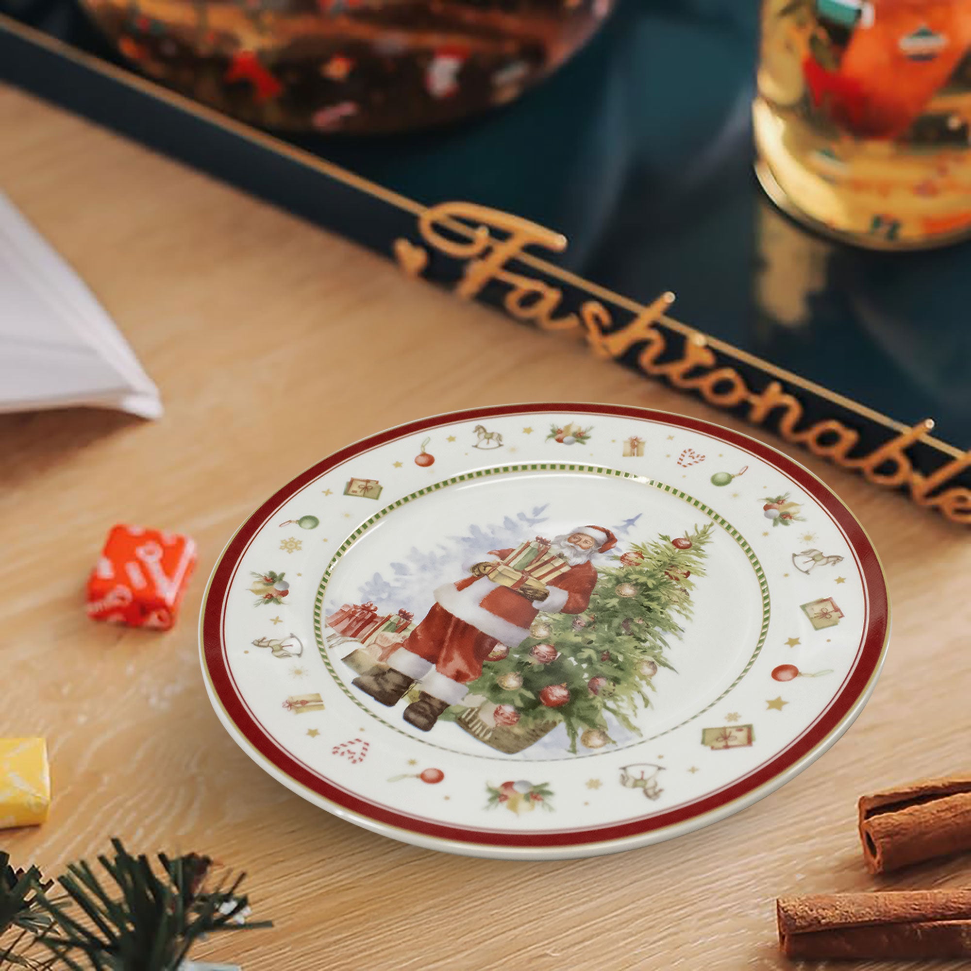 Piatto da dessert natalizio vintage in porcellana Decoro Babbo Natale 6947