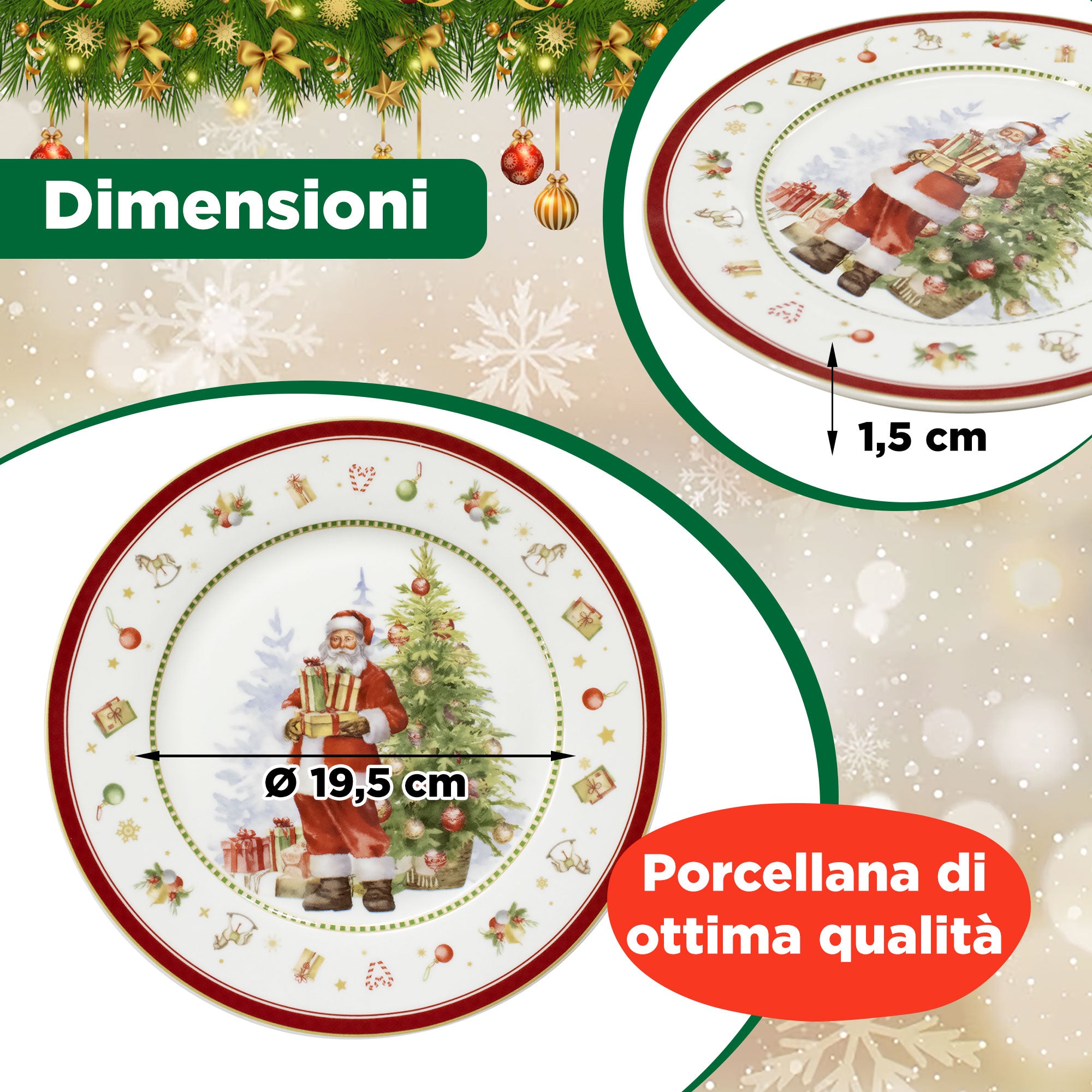Piatto da dessert natalizio vintage in porcellana Decoro Babbo Natale 6947