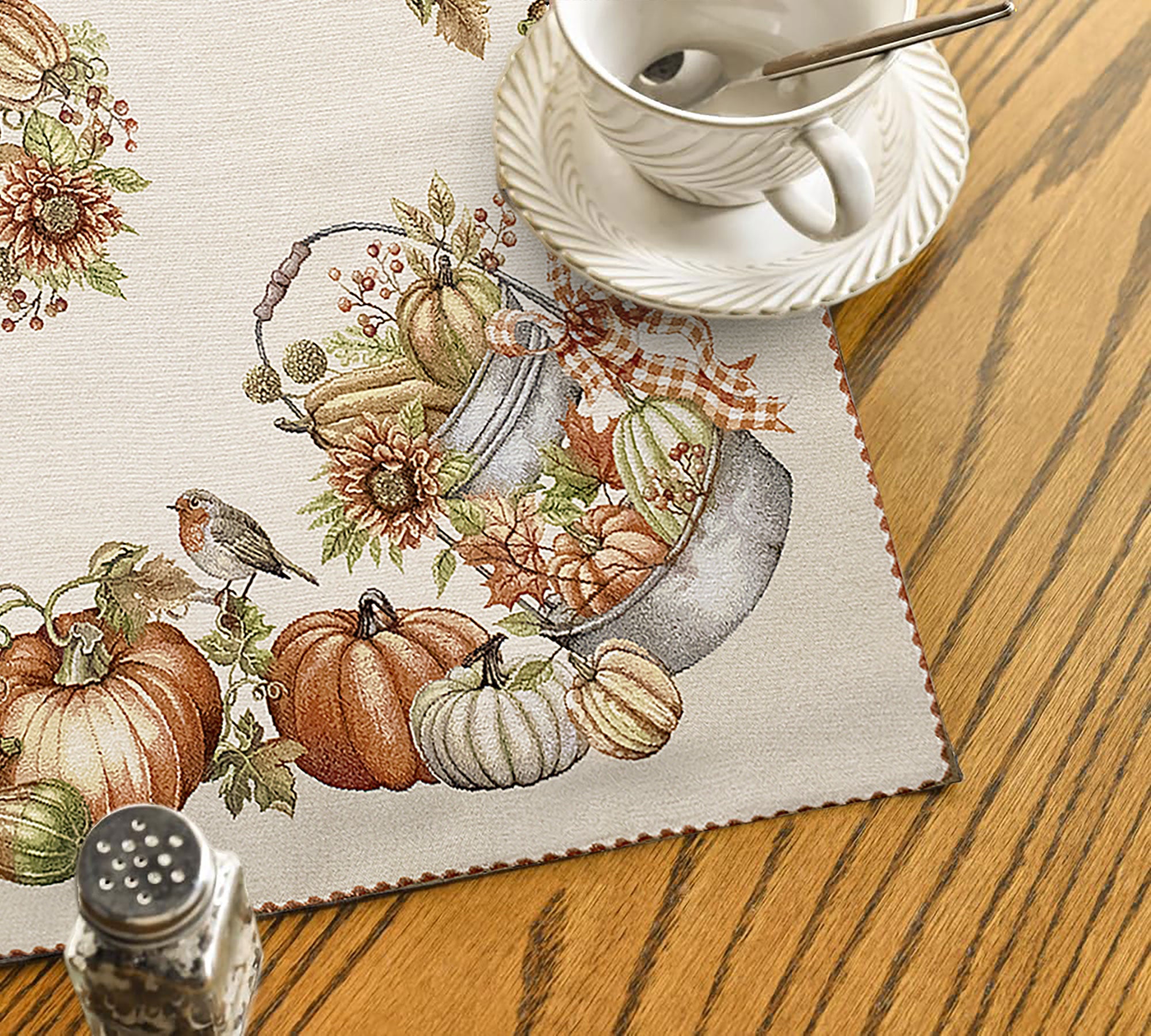 Centrotavola autunnale zucca in gobelin decoro Halloween 93x93cm 6951