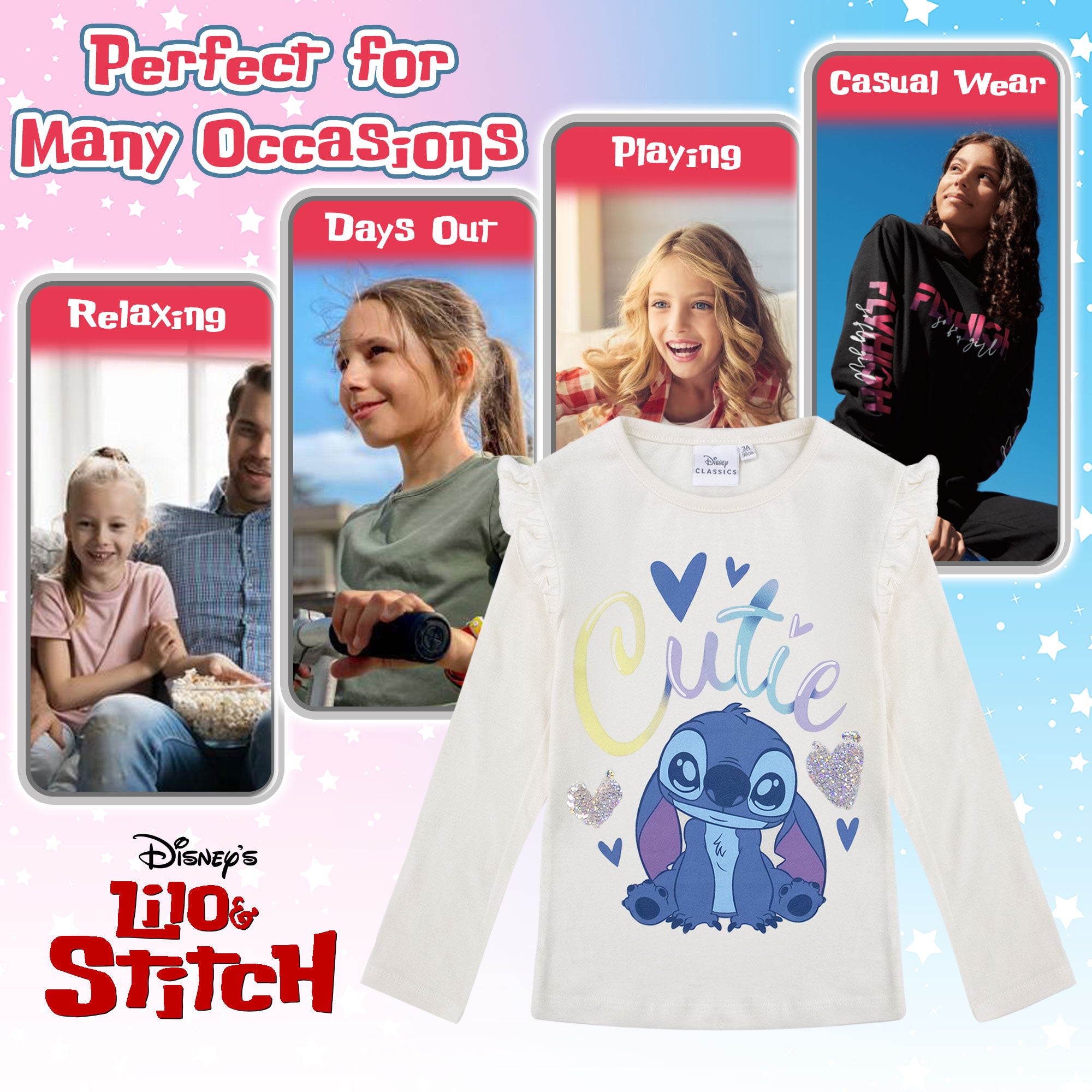 Maglietta Disney Lilo e Stitch per bambina maglia maniche lunghe in cotone 6962