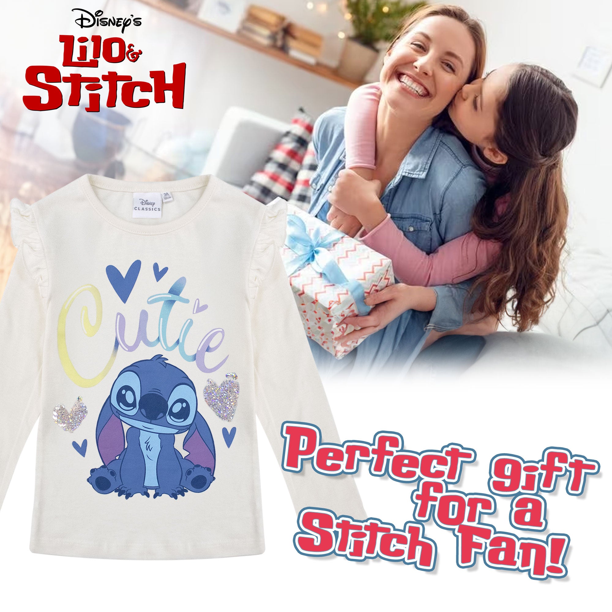 Disney Lilo und Stitch T-Shirt für Mädchen, langärmeliges Baumwollshirt 6962