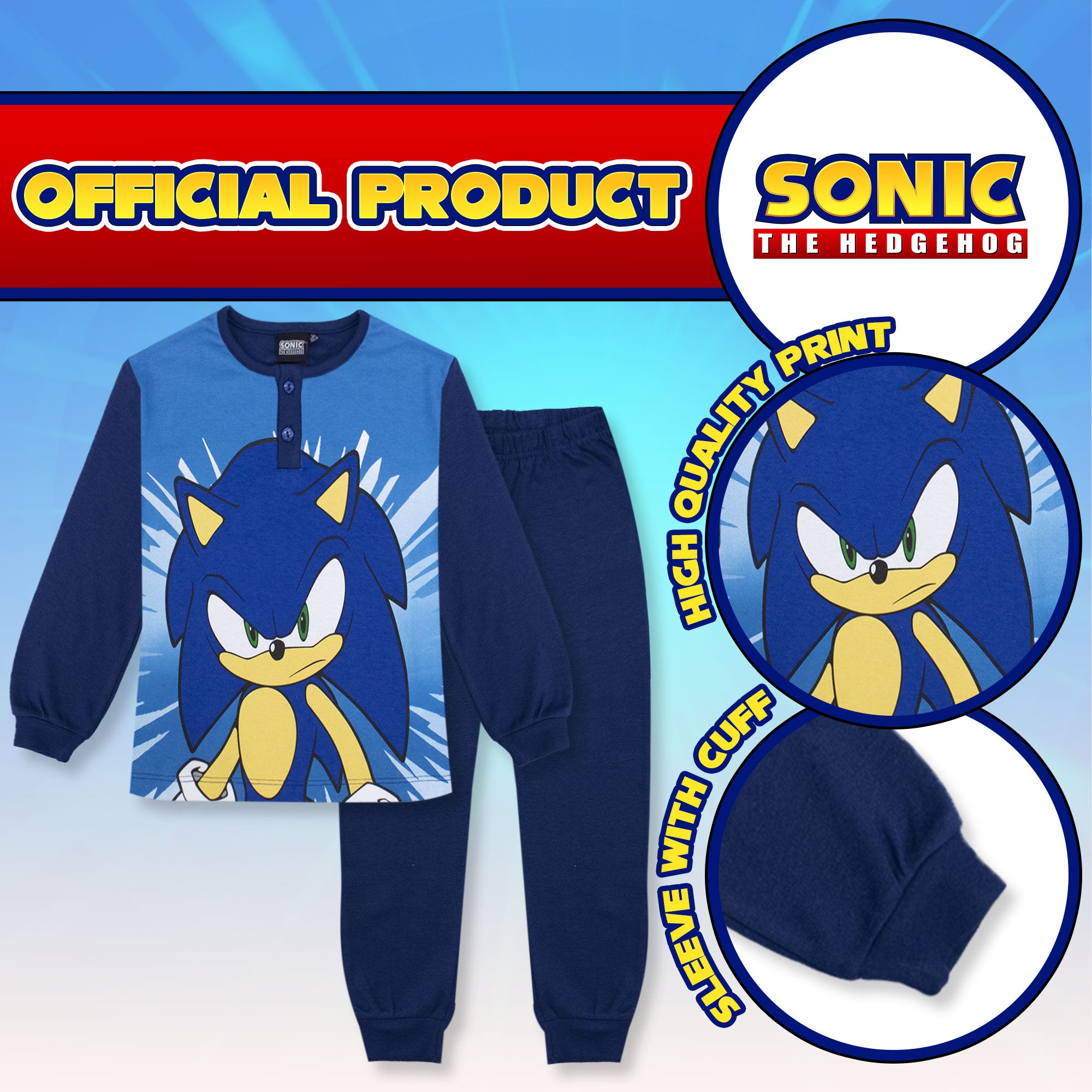 Pigiama per bambino Sonic The Hedgehog lungo in cotone bimbo maniche lunghe 6964