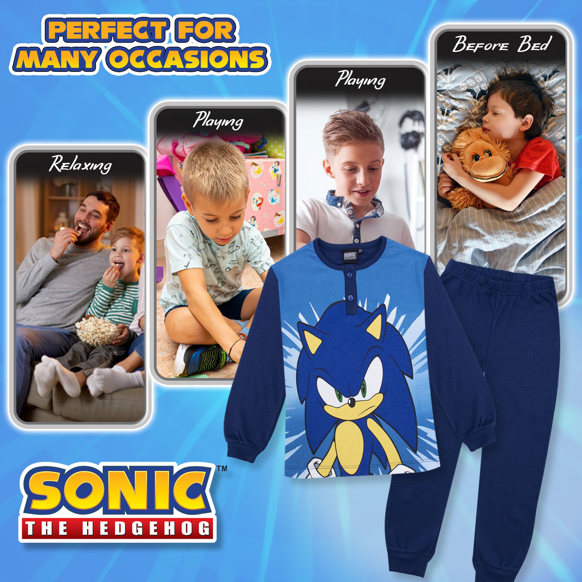 Pigiama per bambino Sonic The Hedgehog lungo in cotone bimbo maniche lunghe 6964