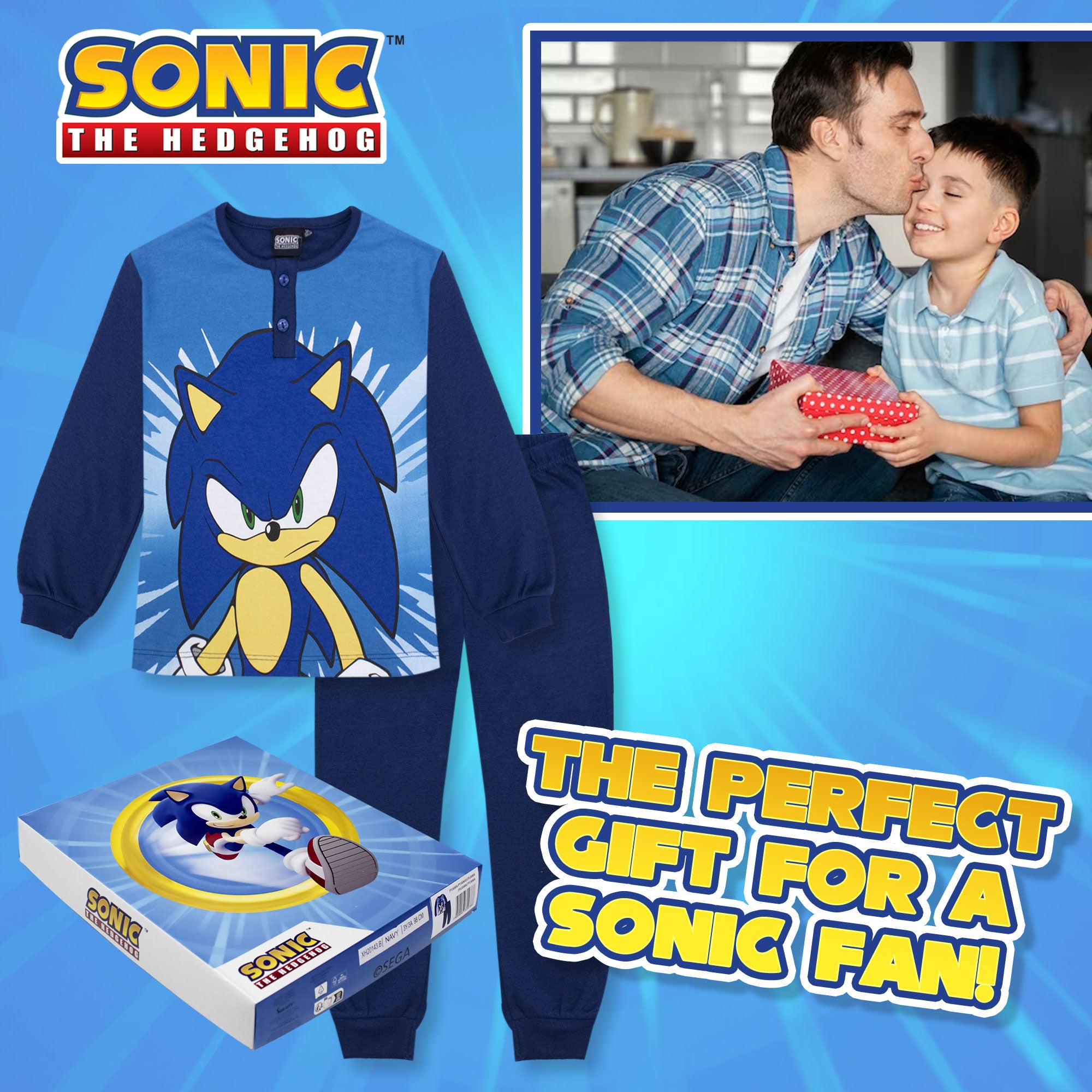 Pigiama per bambino Sonic The Hedgehog lungo in cotone bimbo maniche lunghe 6964