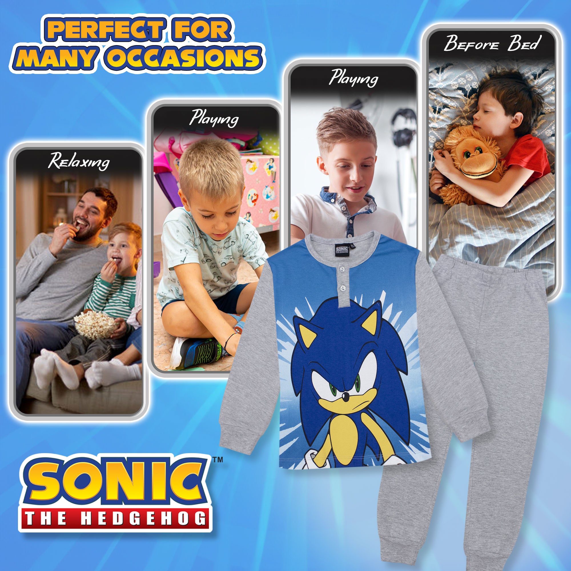 Pigiama per bambino Sonic The Hedgehog lungo in cotone bimbo maniche lunghe 6964