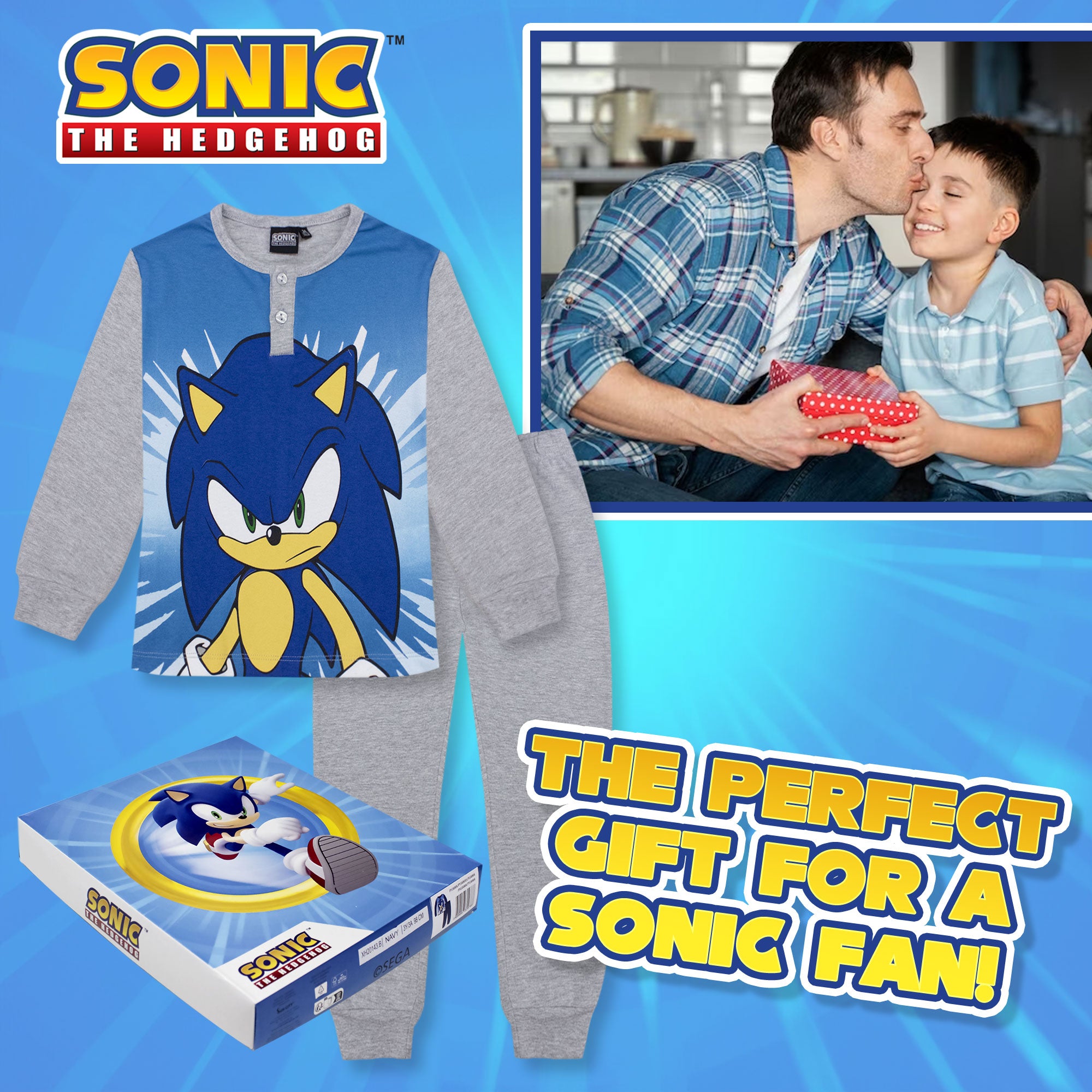 Pigiama per bambino Sonic The Hedgehog lungo in cotone bimbo maniche lunghe 6964