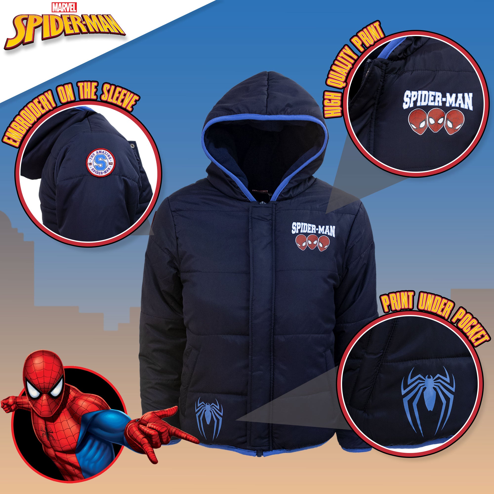 Giubbotto Spiderman per bambino piumino imbottito giacca invernale 6966
