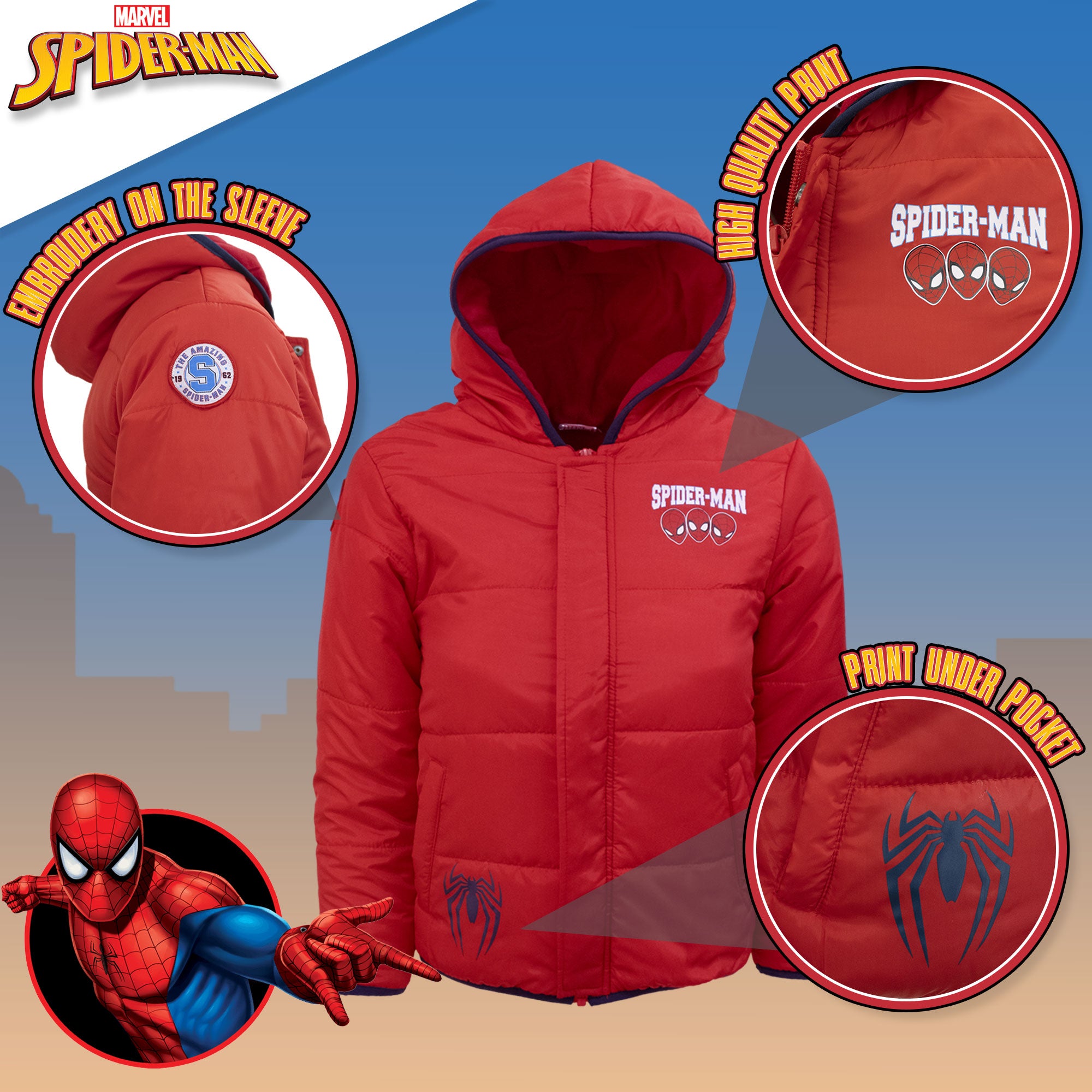 Giubbotto Spiderman per bambino piumino imbottito giacca invernale 6966