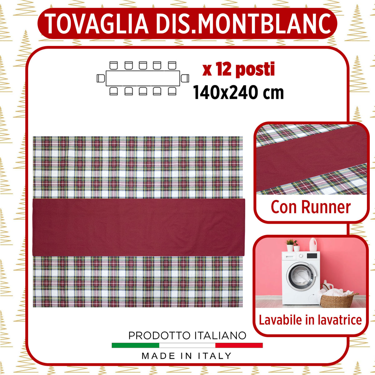 Tovaglia Natalizia Tartan loneta con runner Natale varie misure 6969