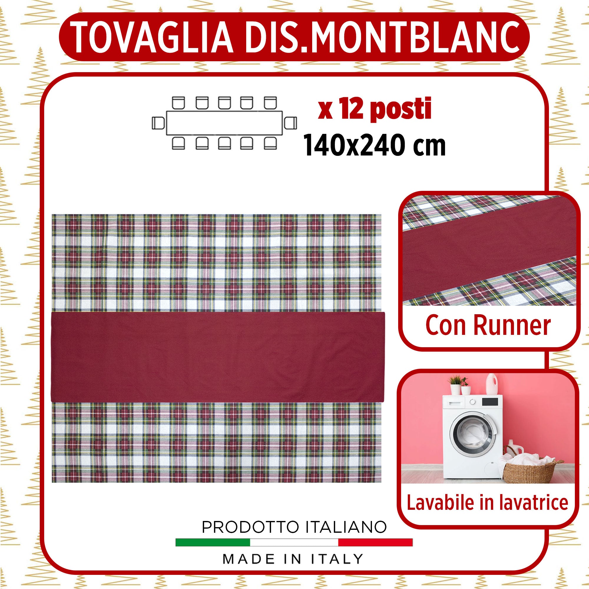 Tovaglia Natalizia Tartan loneta con runner Natale varie misure 6969