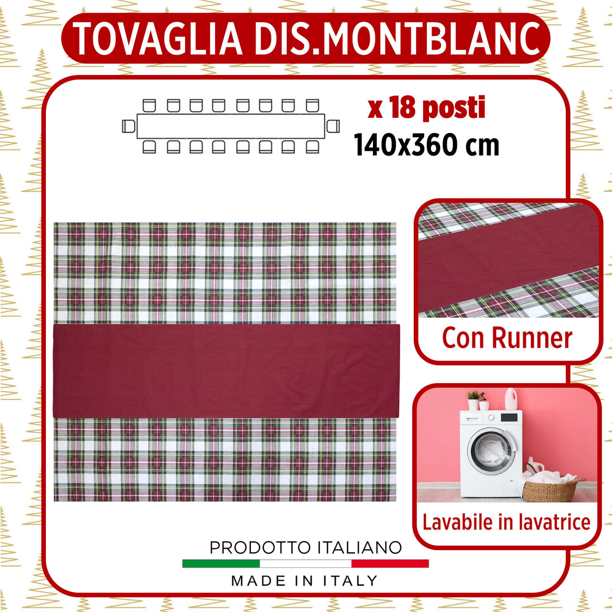 Tovaglia Natalizia Tartan loneta con runner Natale varie misure 6969