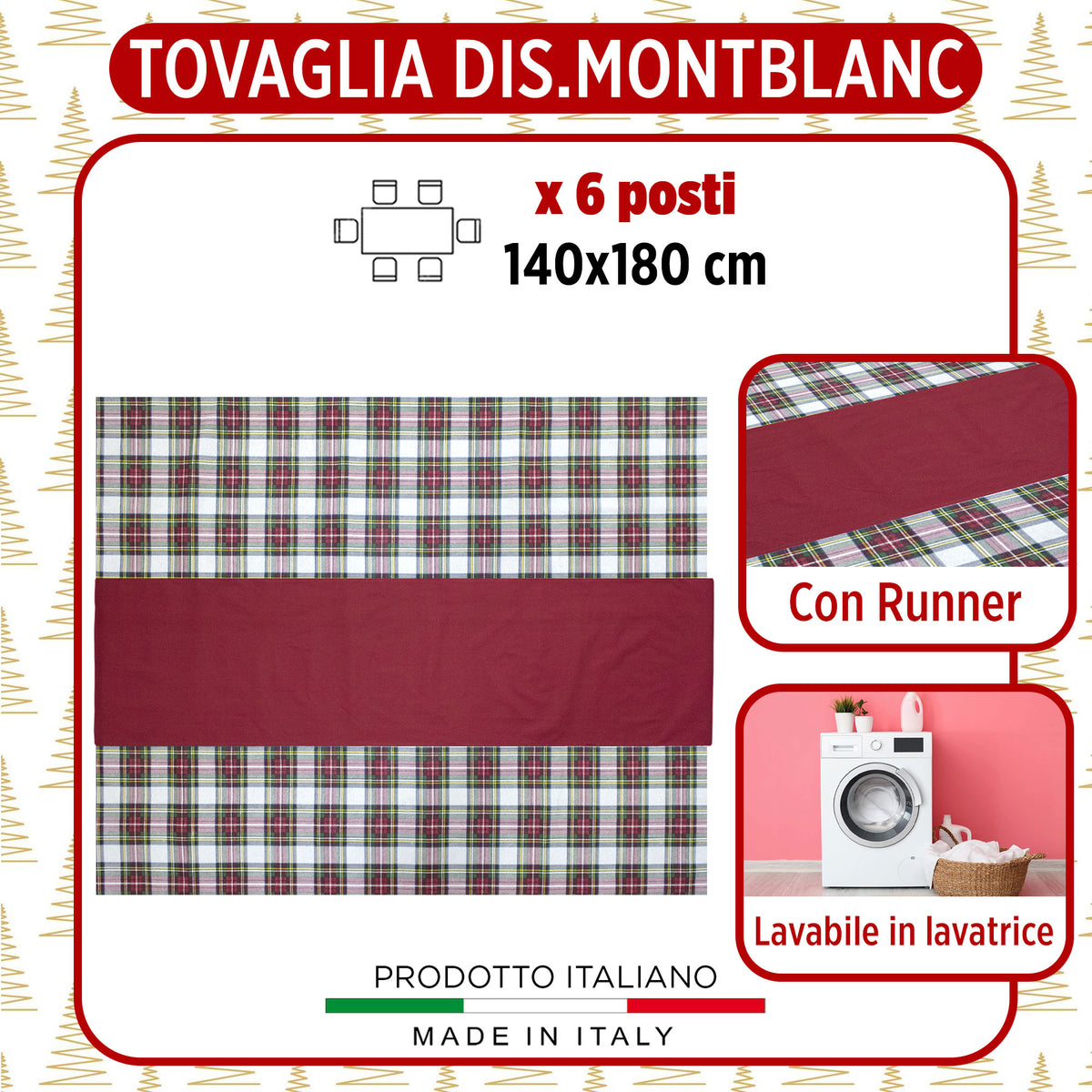 Tovaglia Natalizia Tartan loneta con runner Natale varie misure 6969
