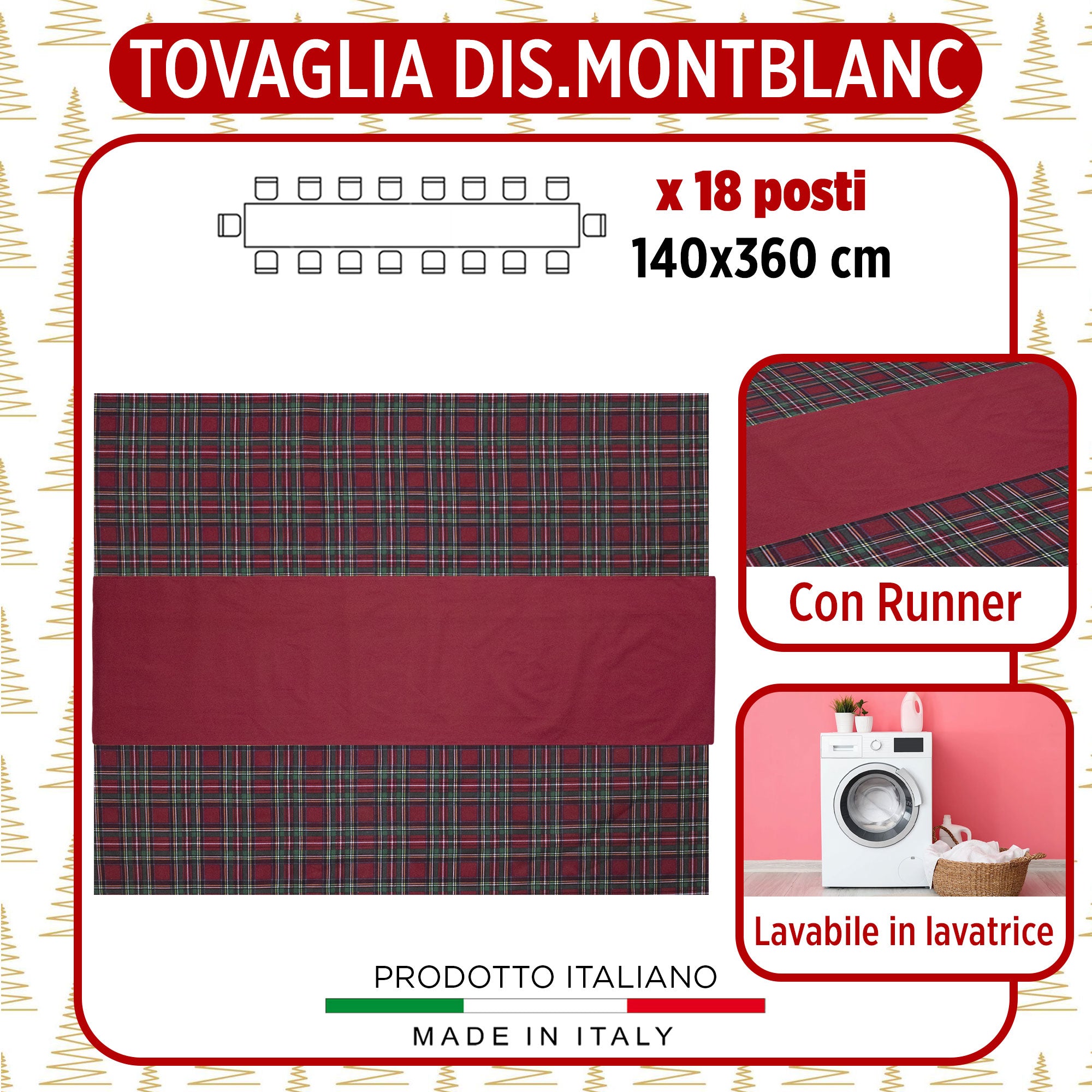 Tovaglia Natalizia Tartan loneta con runner Natale varie misure 6969
