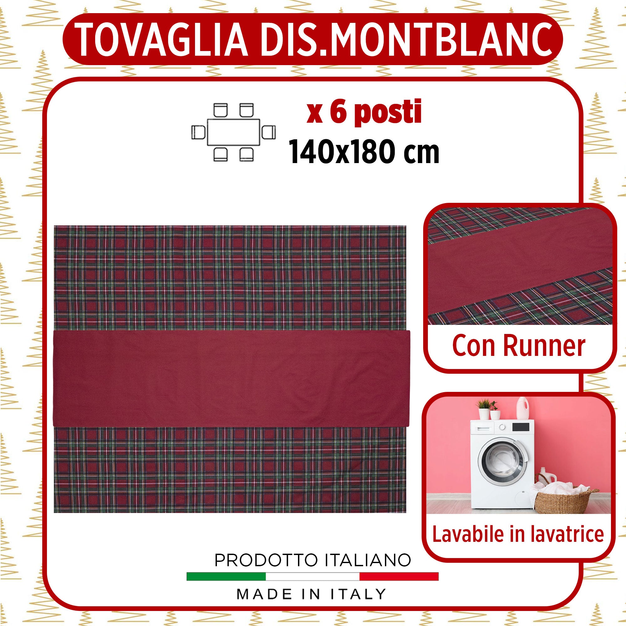 Tovaglia Natalizia Tartan loneta con runner Natale varie misure 6969
