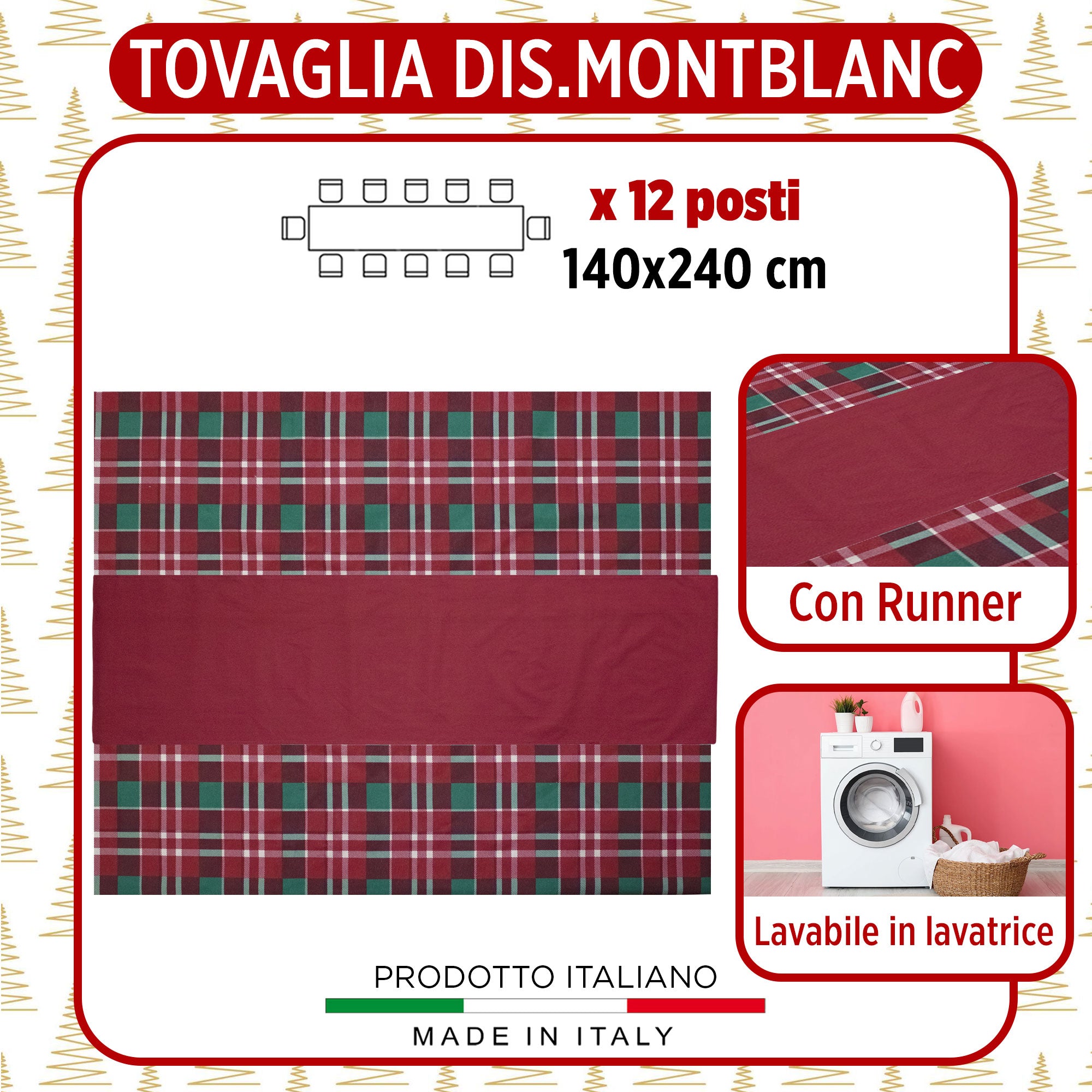 Tovaglia Natalizia Tartan loneta con runner Natale varie misure 6969