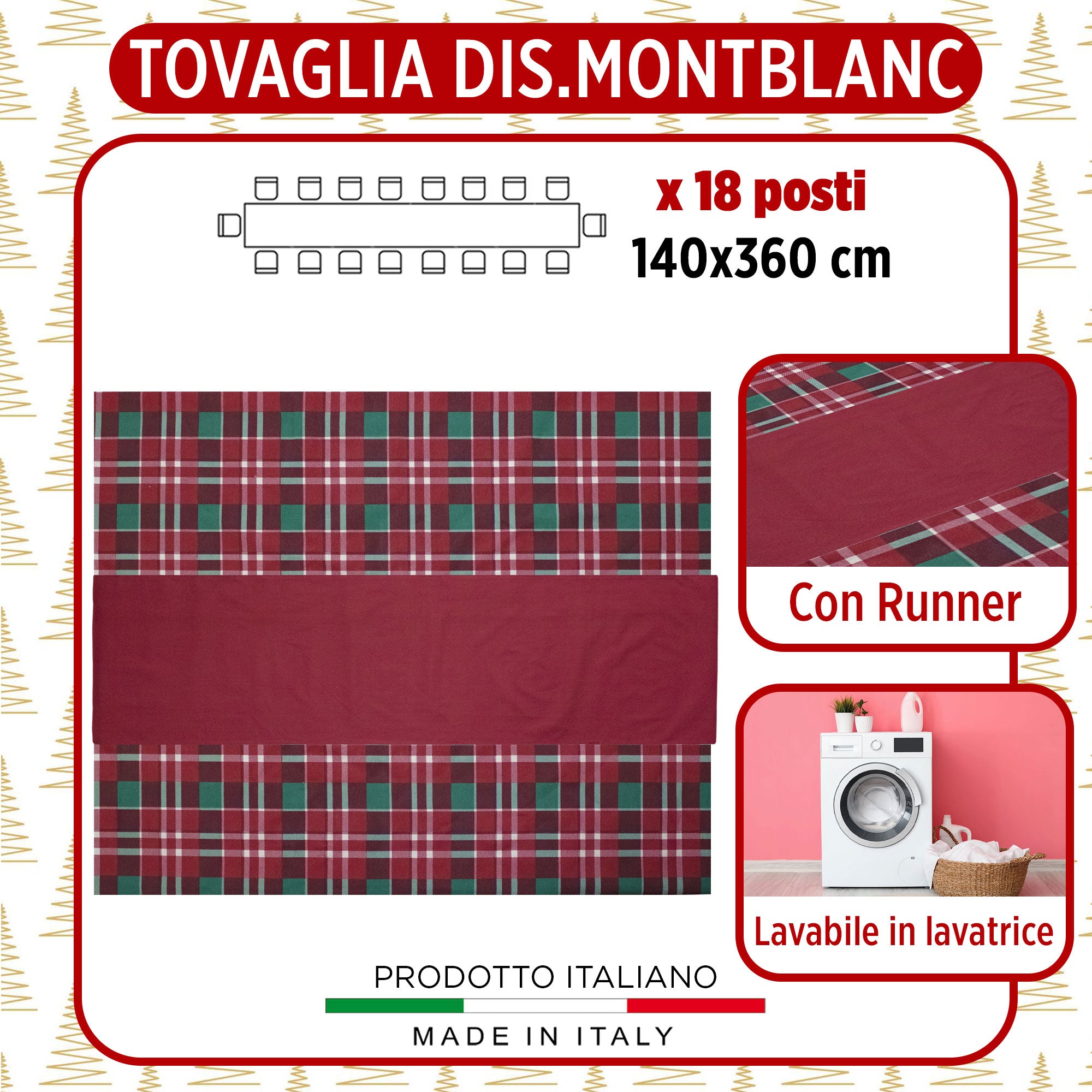 Tovaglia Natalizia Tartan loneta con runner Natale varie misure 6969