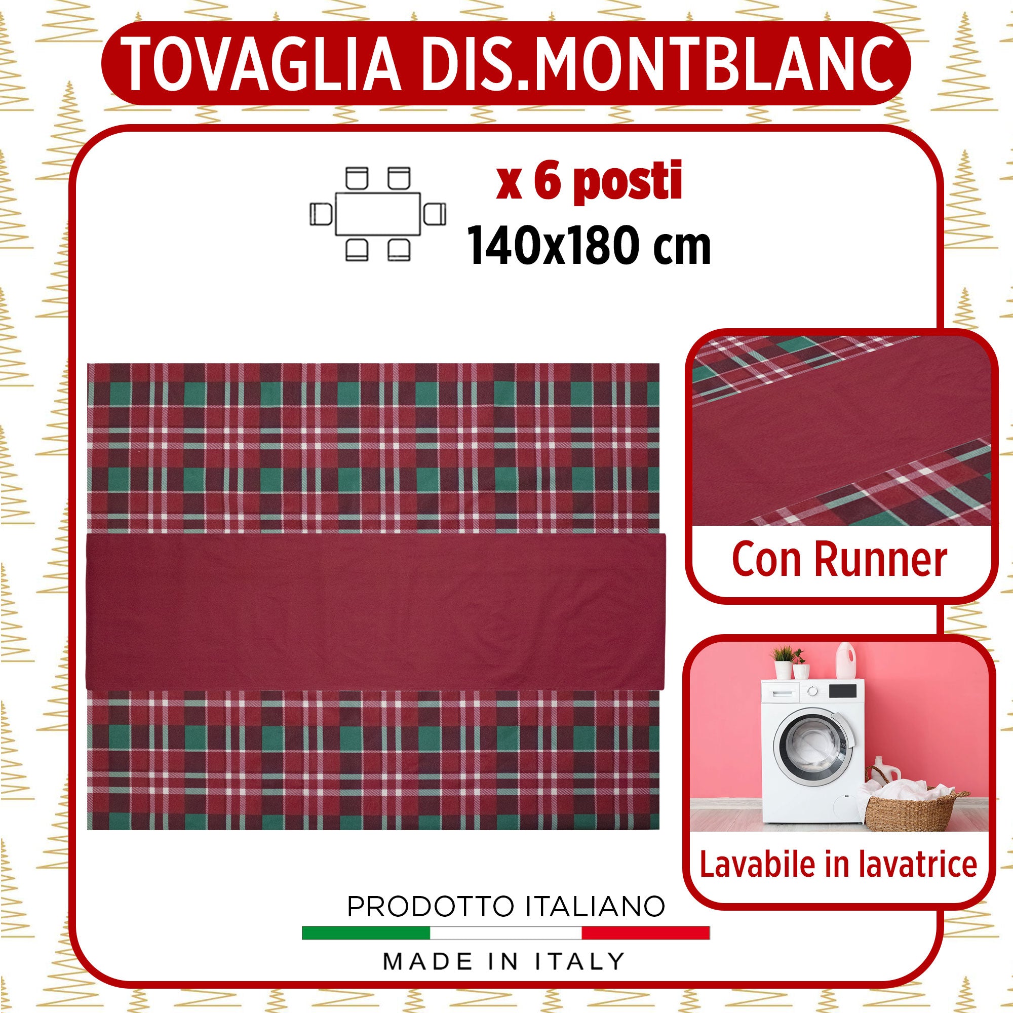 Tovaglia Natalizia Tartan loneta con runner Natale varie misure 6969